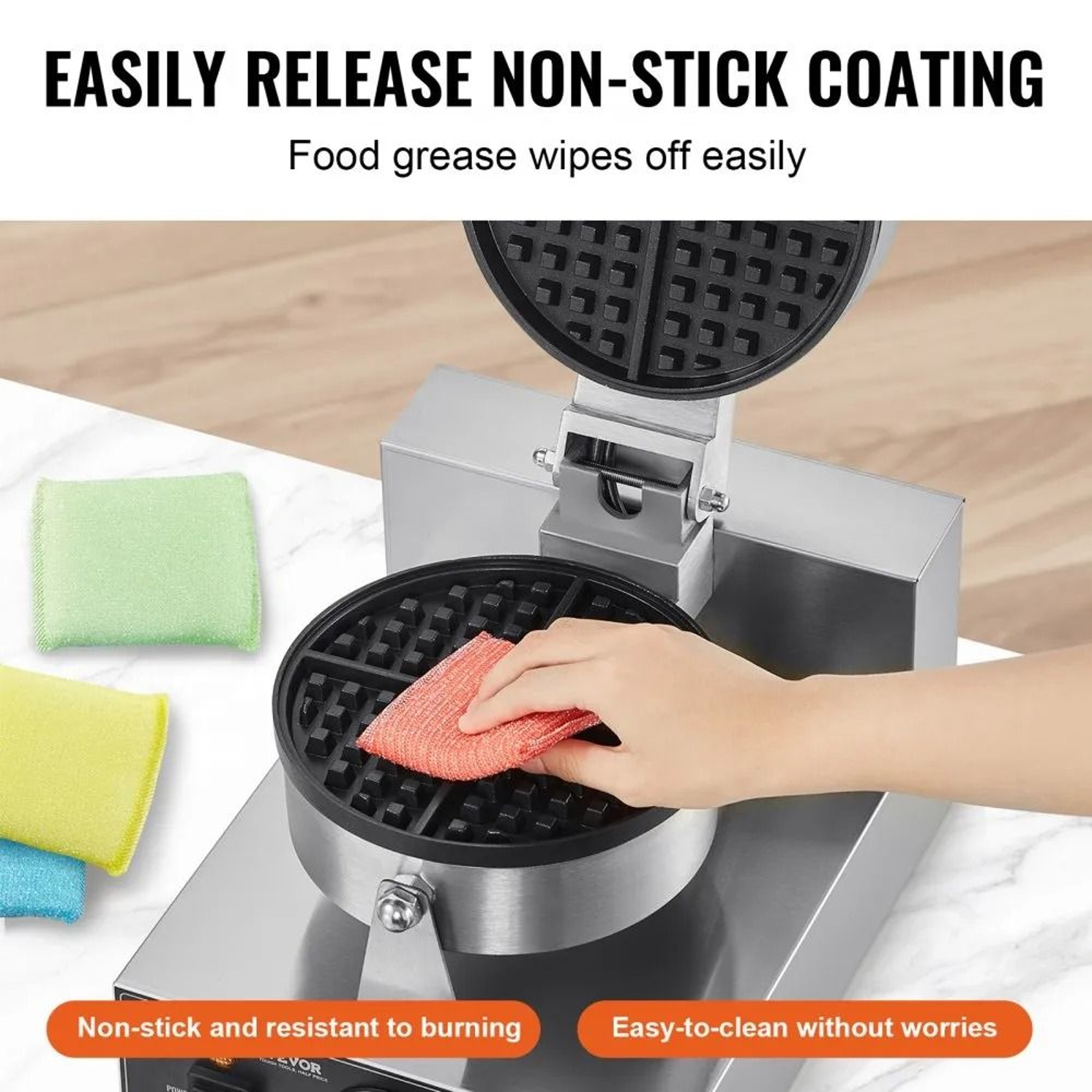 Commercial Round Belgian Waffle Maker 1230W Non Stick Waffle Iron With Timer And Temperature Contro 2