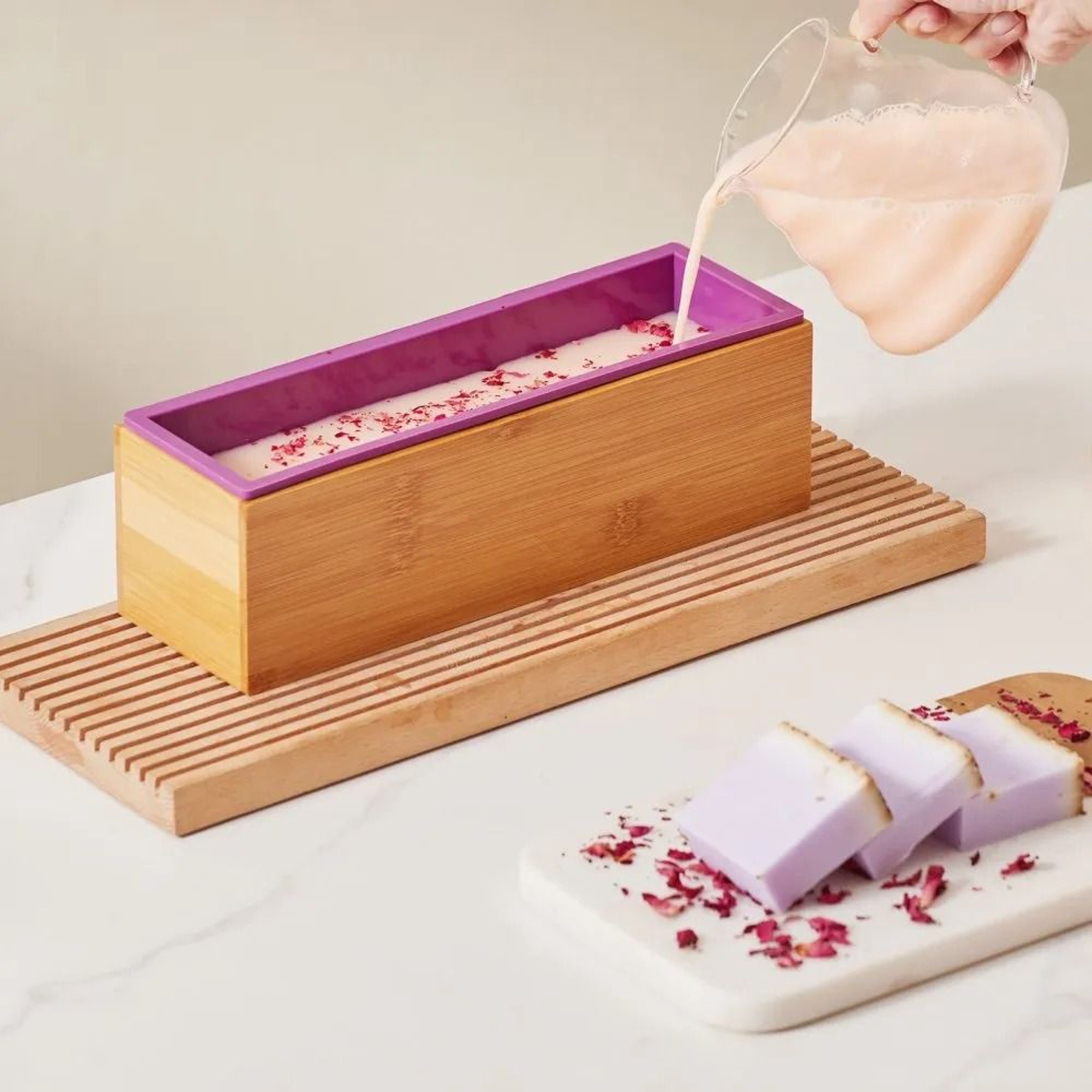 Soap Making Kit With Bamboo Cutter Box Silicone Mold And Soap Tools 6