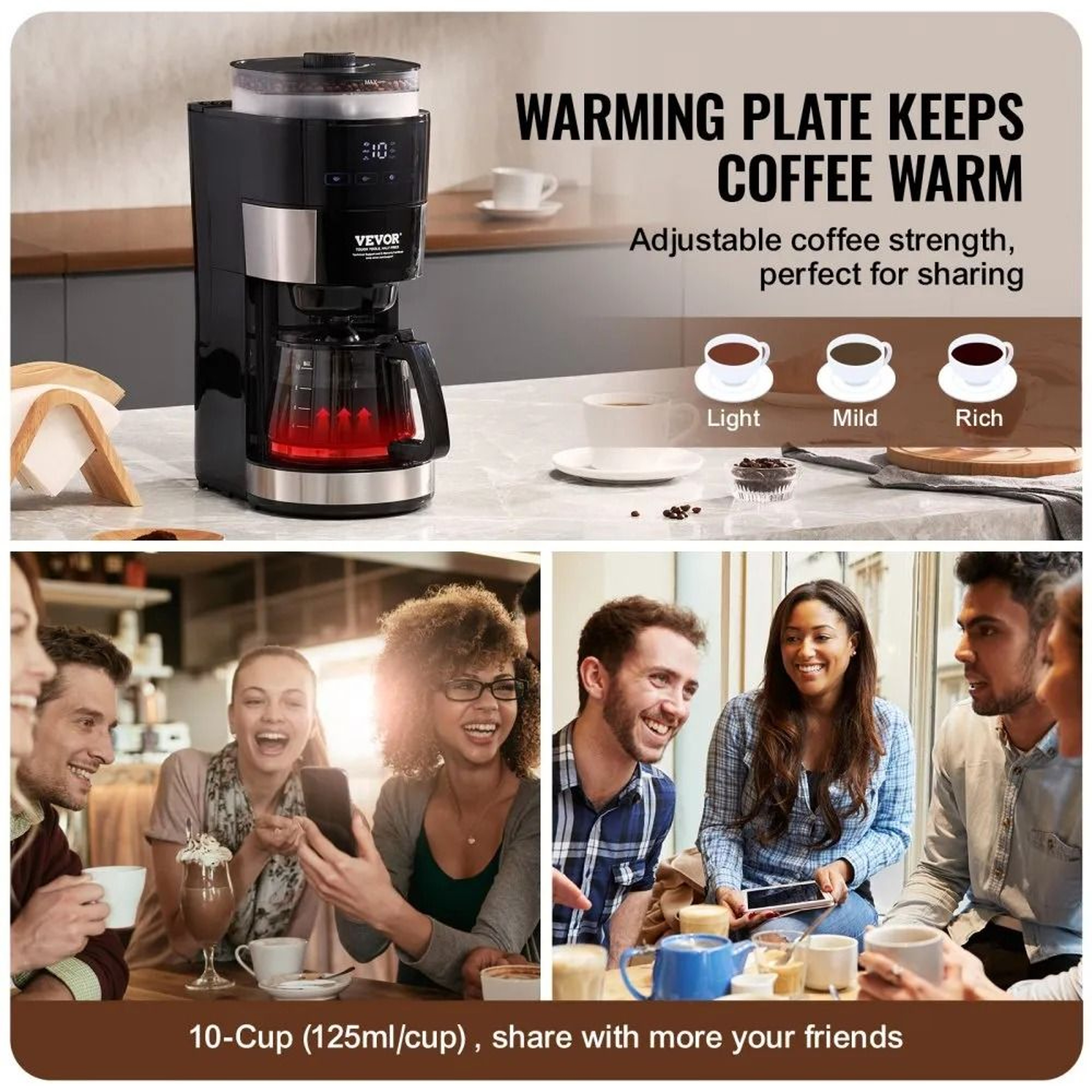 Grind And Brew Coffee Maker 10 Cup Drip Machine With Adjustable Strength 3