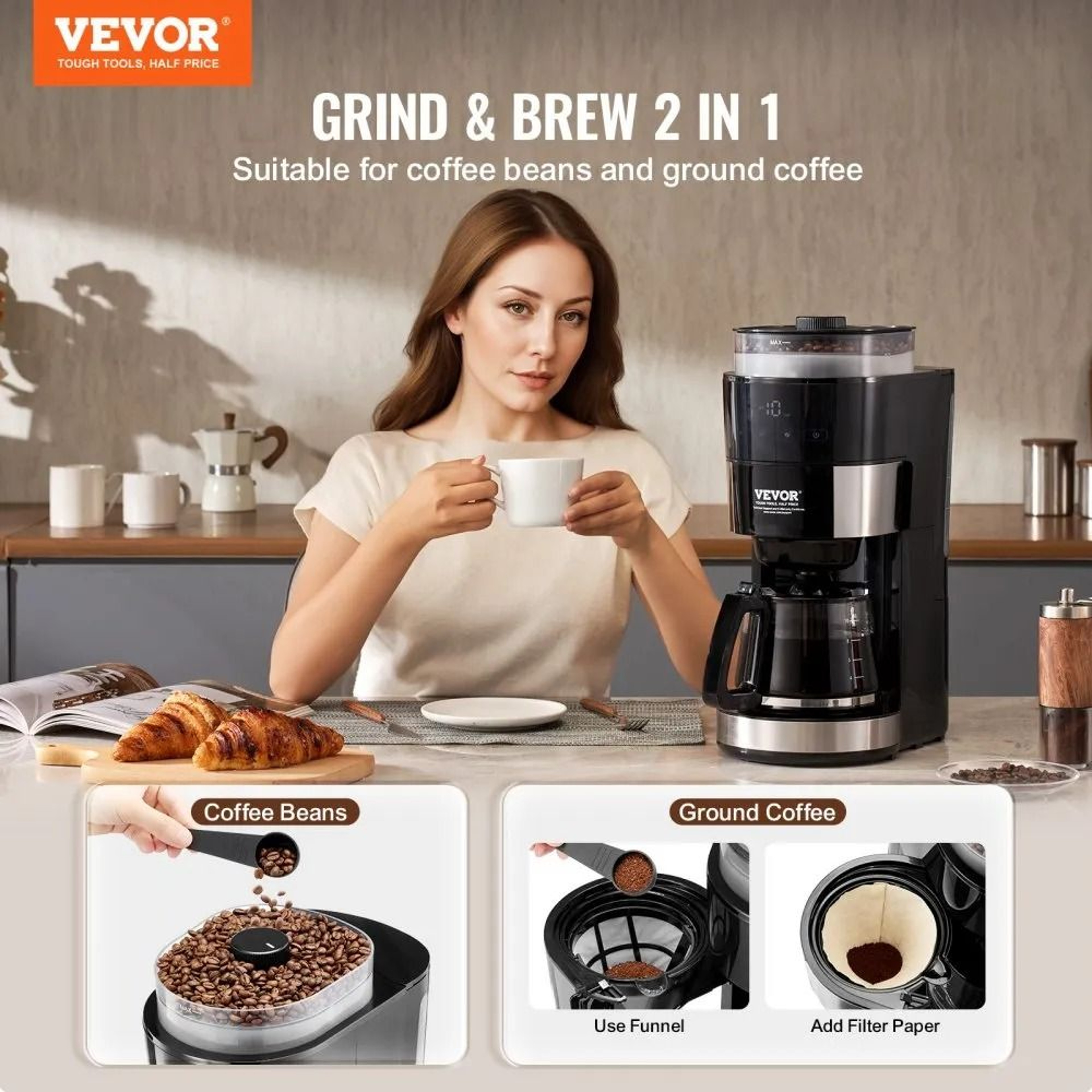 Grind And Brew Coffee Maker 10 Cup Drip Machine With Adjustable Strength 1