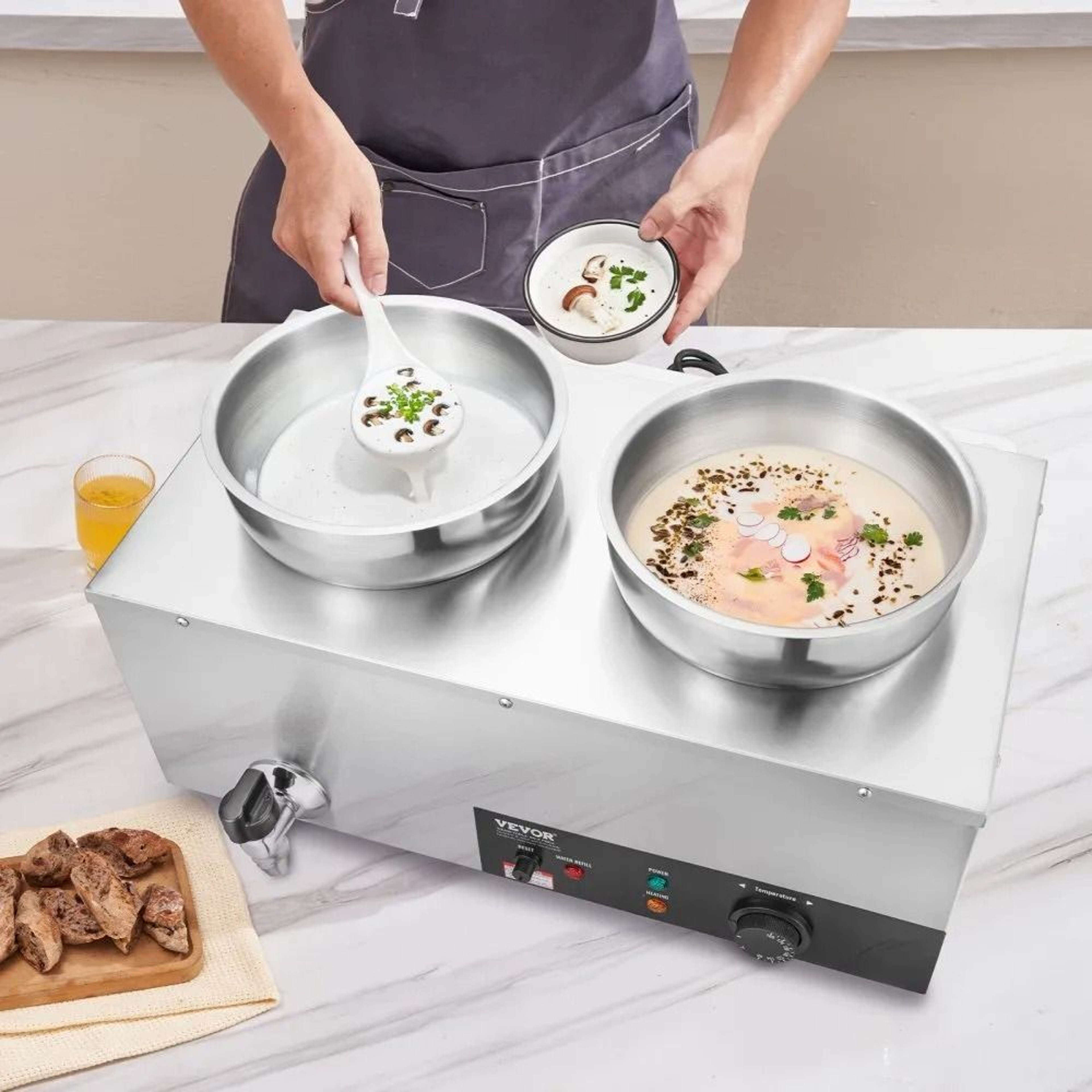 Commercial Electric Soup Warmer With Dual Stainless Steel Pots For Buffet Serving 6
