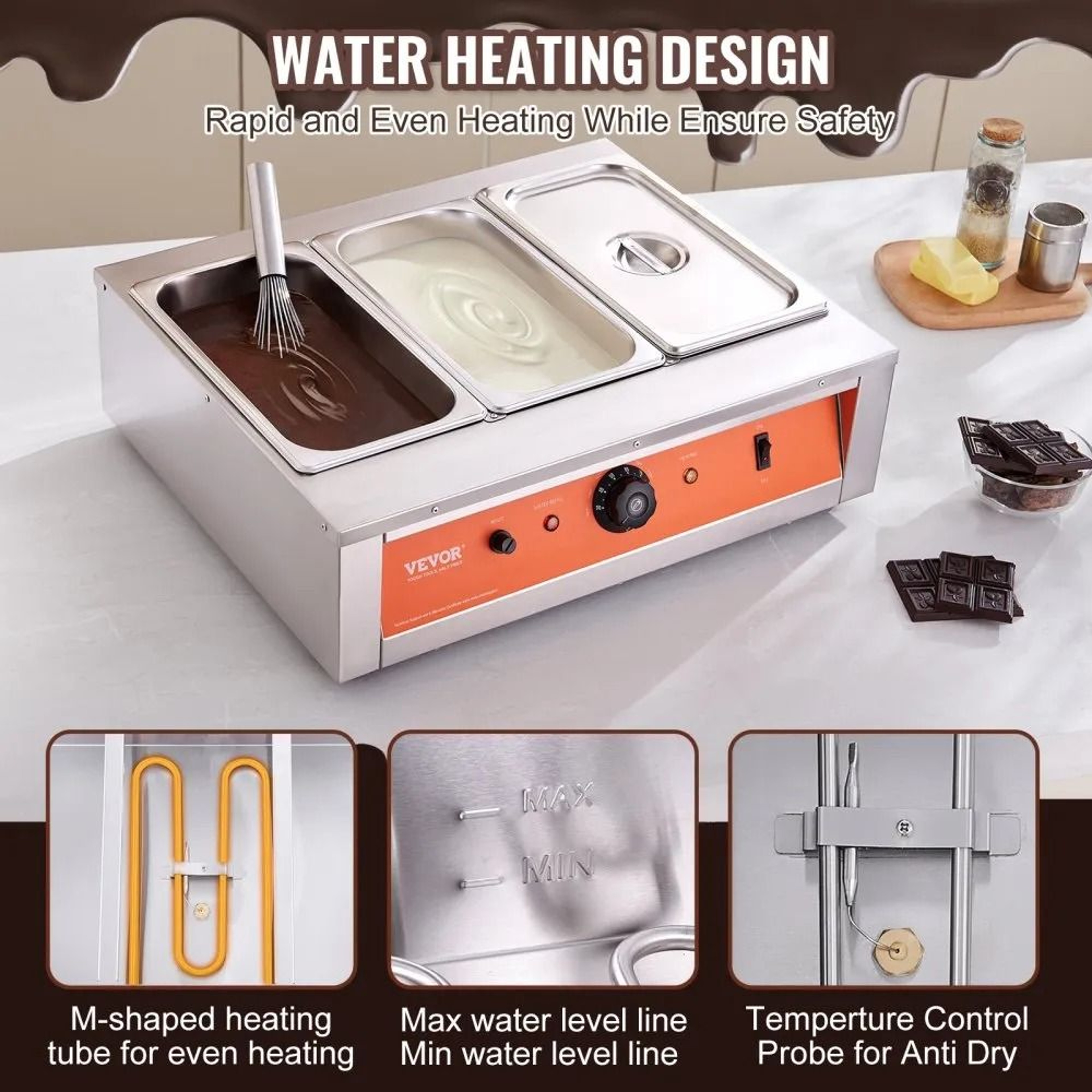 Chocolate Tempering Machine 3 Tank Commercial Chocolate Melter With Precise Temperature Control 4