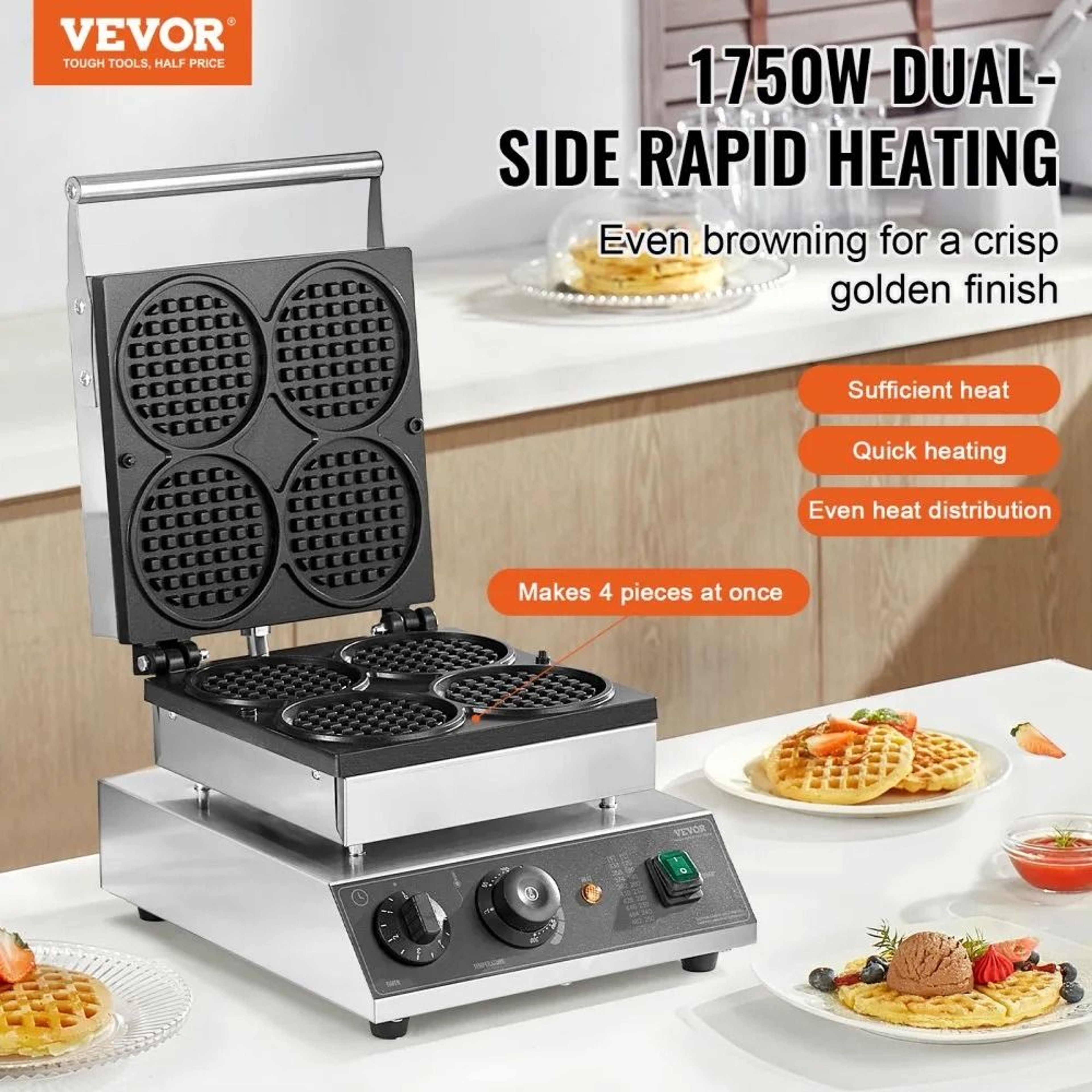 Commercial Waffle Maker 4 Plate Belgian Waffle Iron With Temperature Control 2