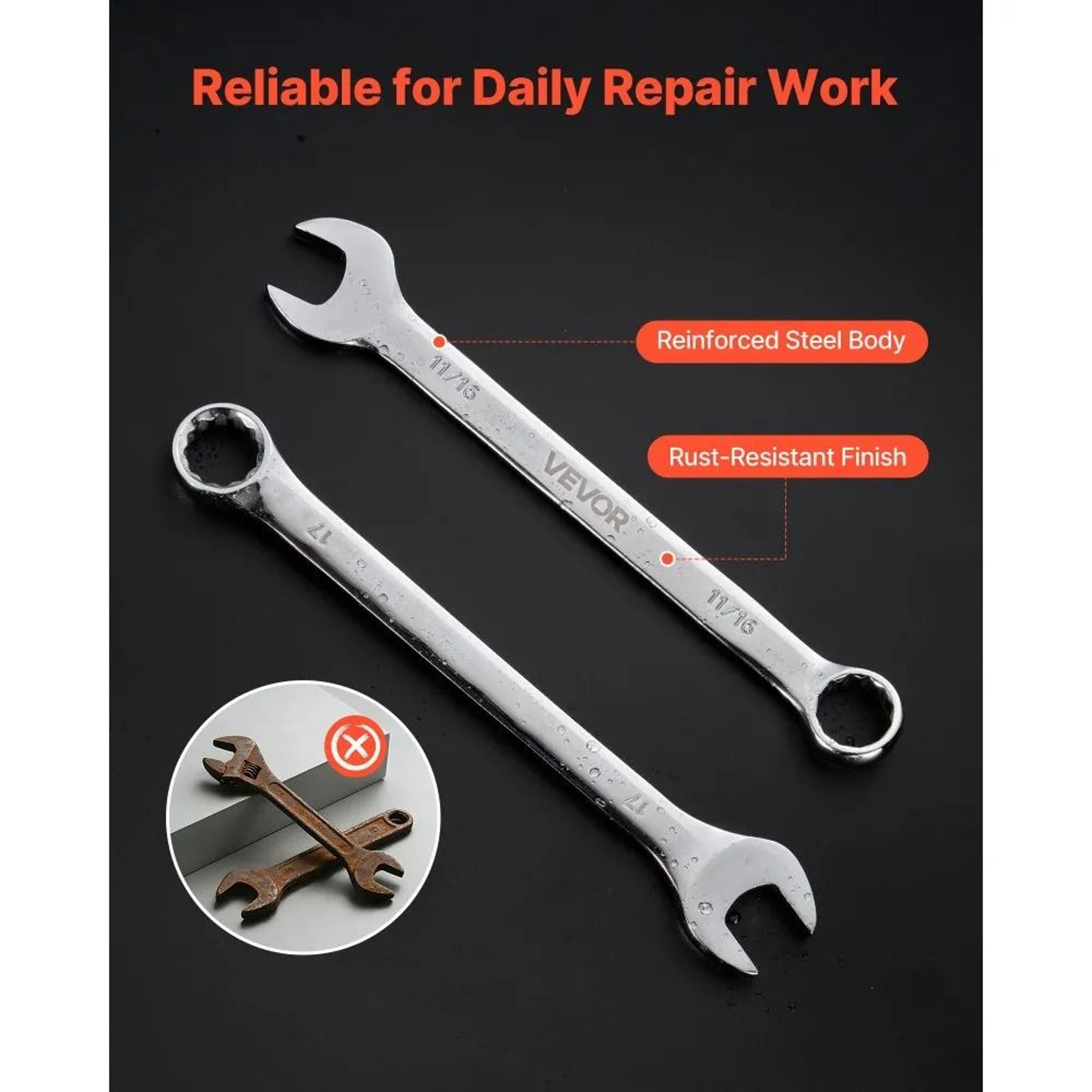 44 Piece Combination Wrench Set SAE Metric Steel Tool Kit 2