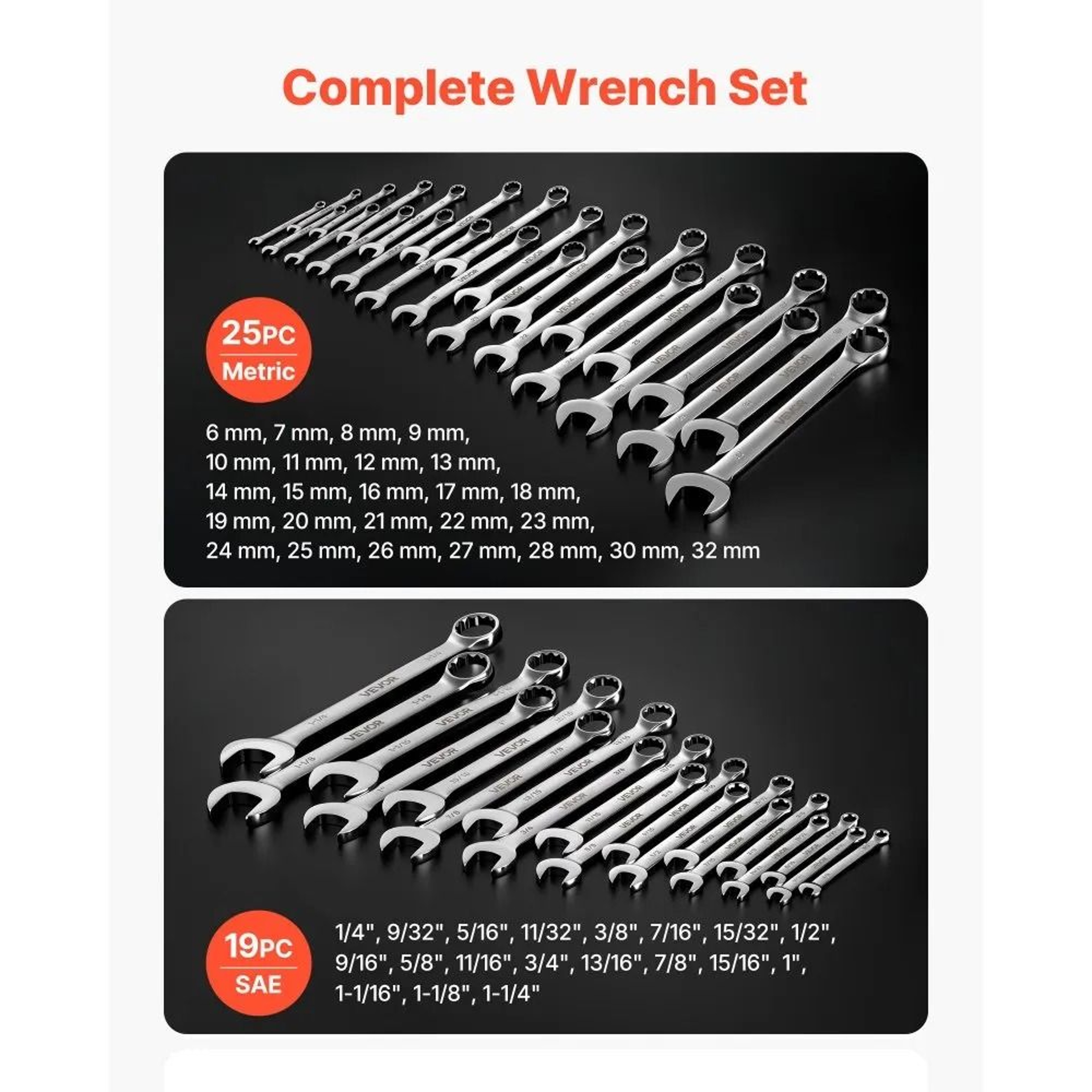 44 Piece Combination Wrench Set SAE Metric Steel Tool Kit 1