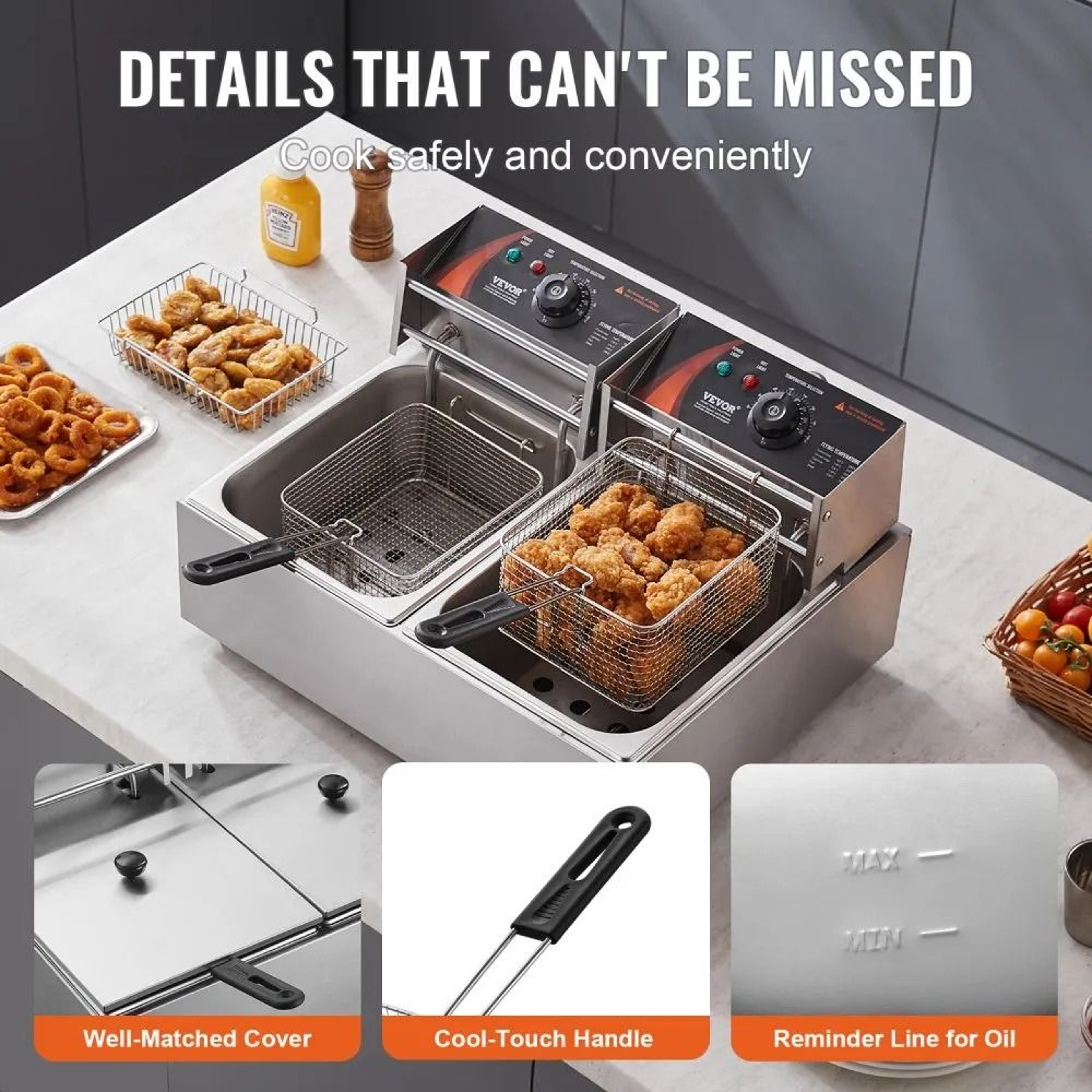 Commercial Dual Tank Electric Deep Fryer With Temperature Control For Restaurants 2