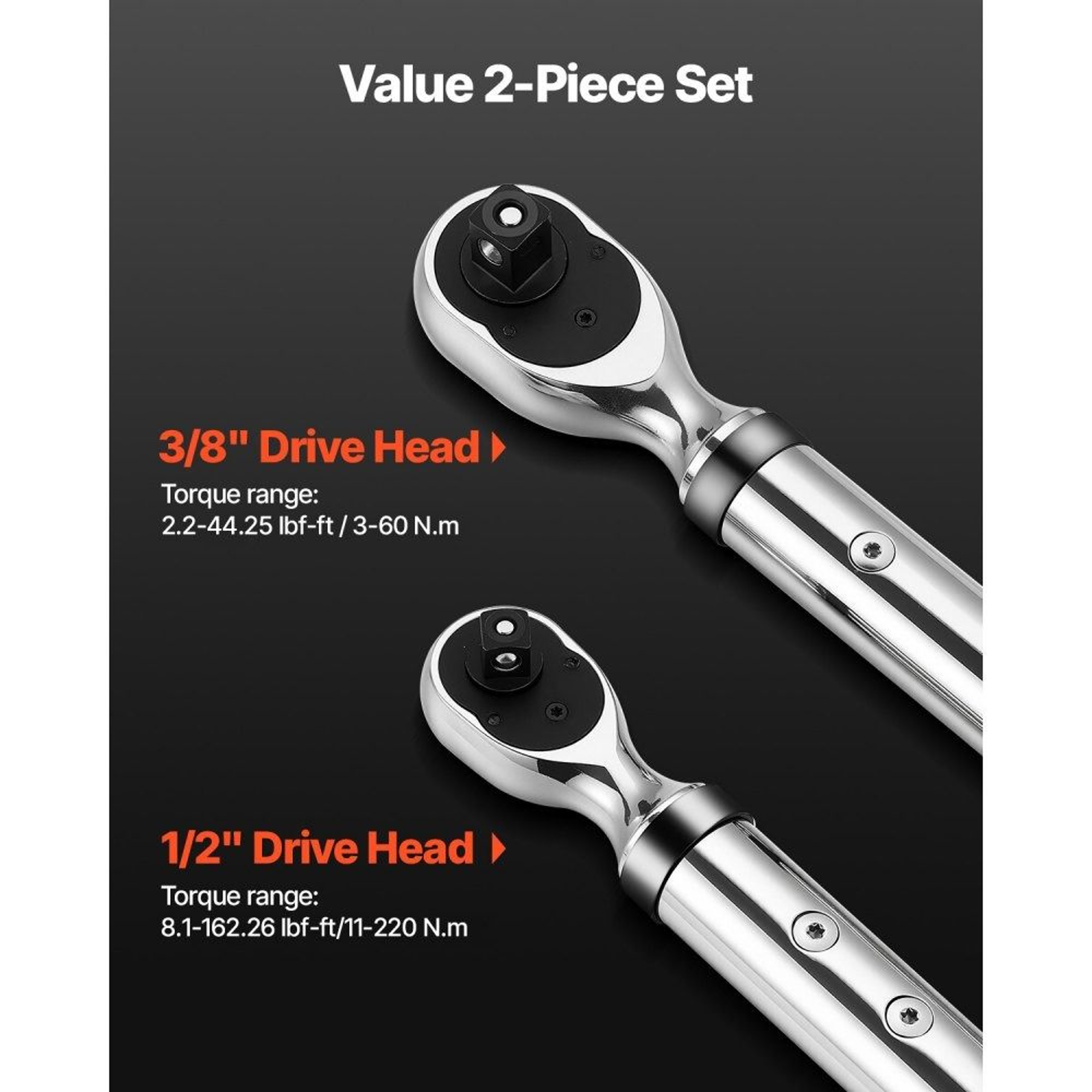 Digital Torque Wrench Set 2 Piece High Accuracy Electronic Torque Tool 5
