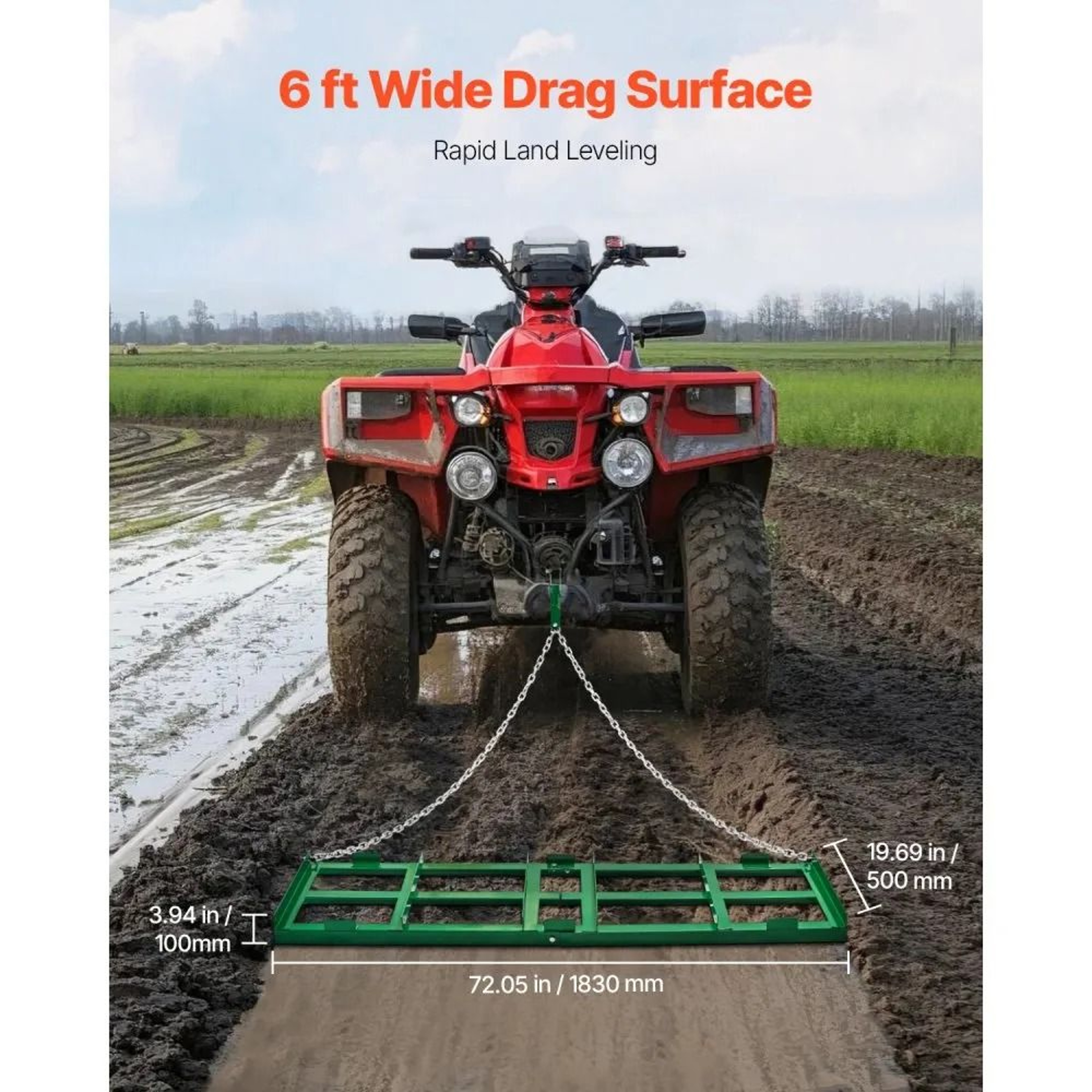 6 Ft Heavy Duty Drag Harrow Tow Behind Landscape Rake For ATV UTV Tractor Lawn Leveling 2