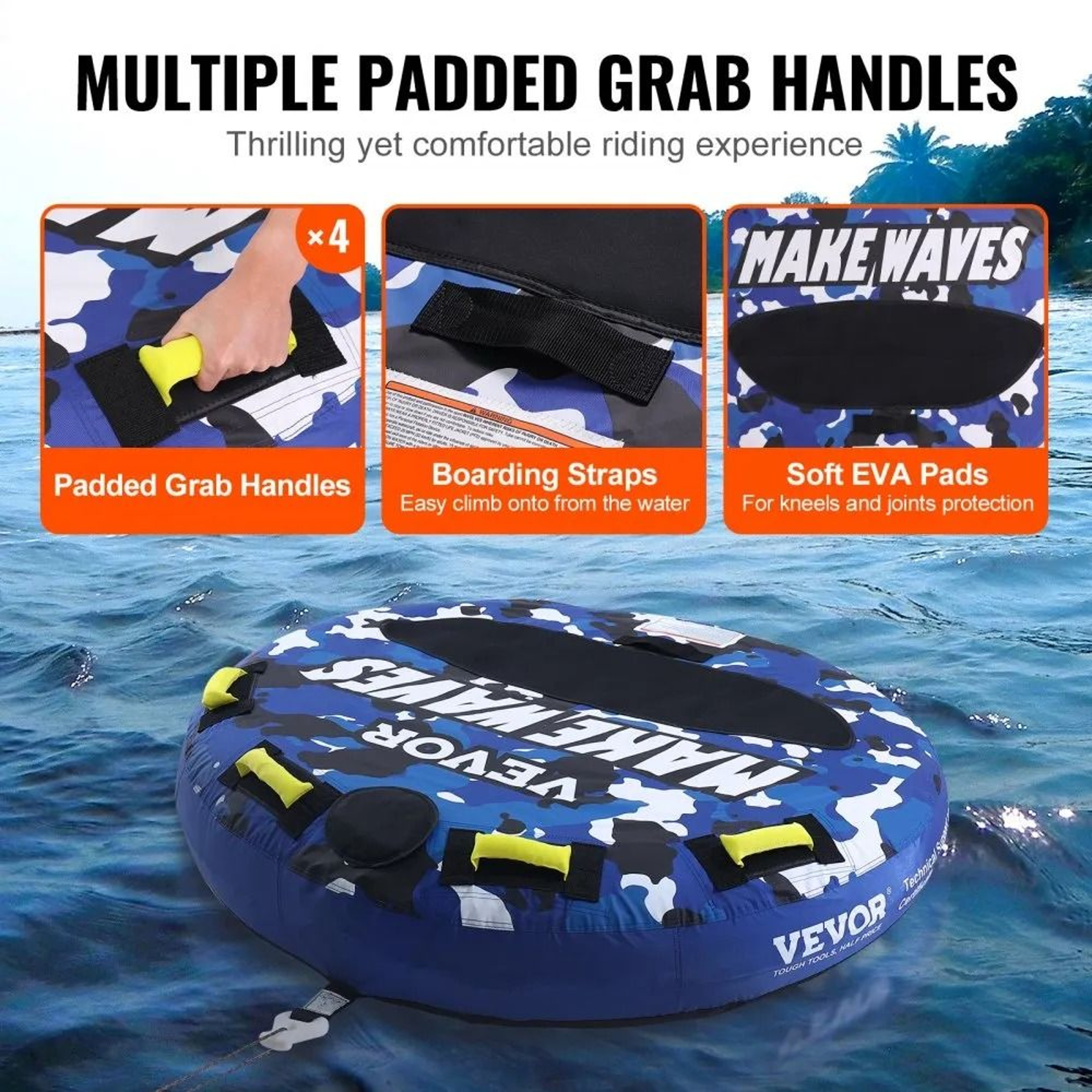 Inflatable Towable Tube For Boating 12 Riders Water Sports Tube With Nylon Cover 6