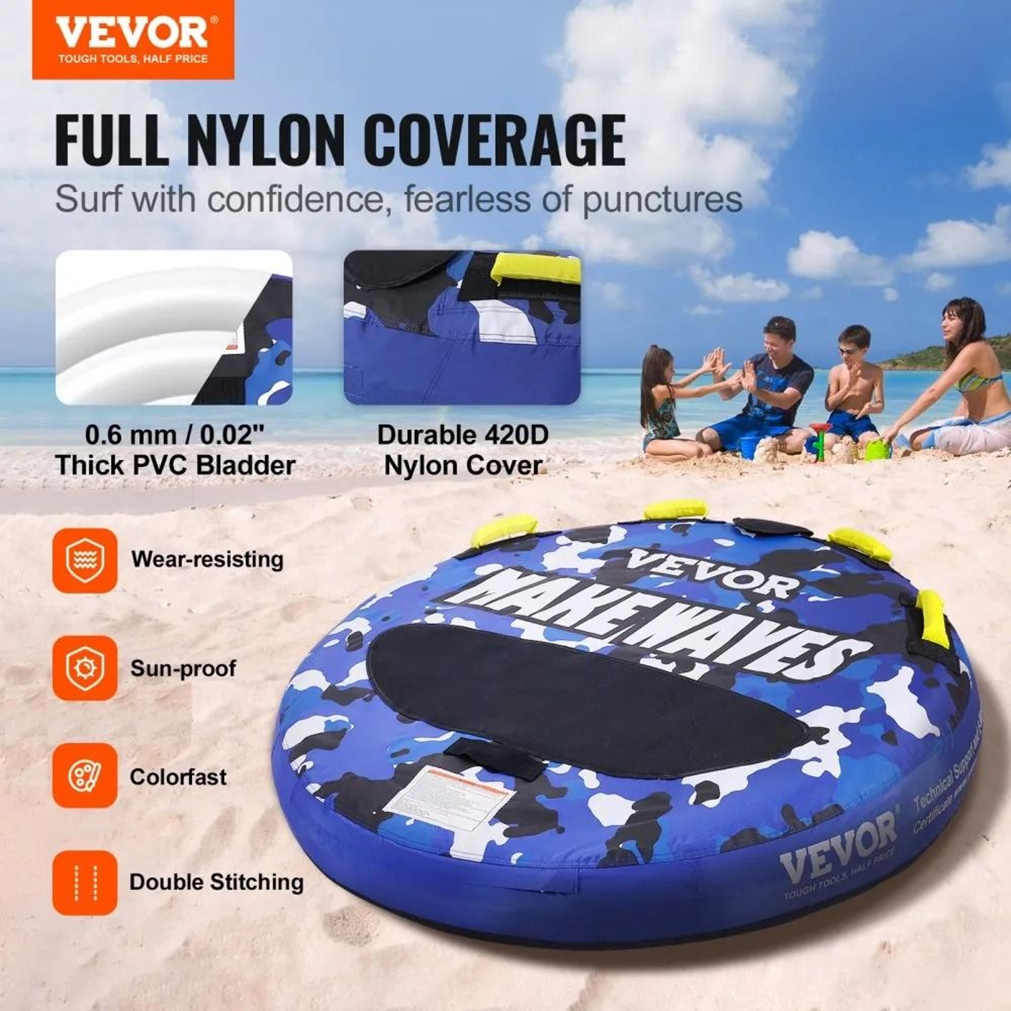 Inflatable Towable Tube For Boating 12 Riders Water Sports Tube With Nylon Cover 1
