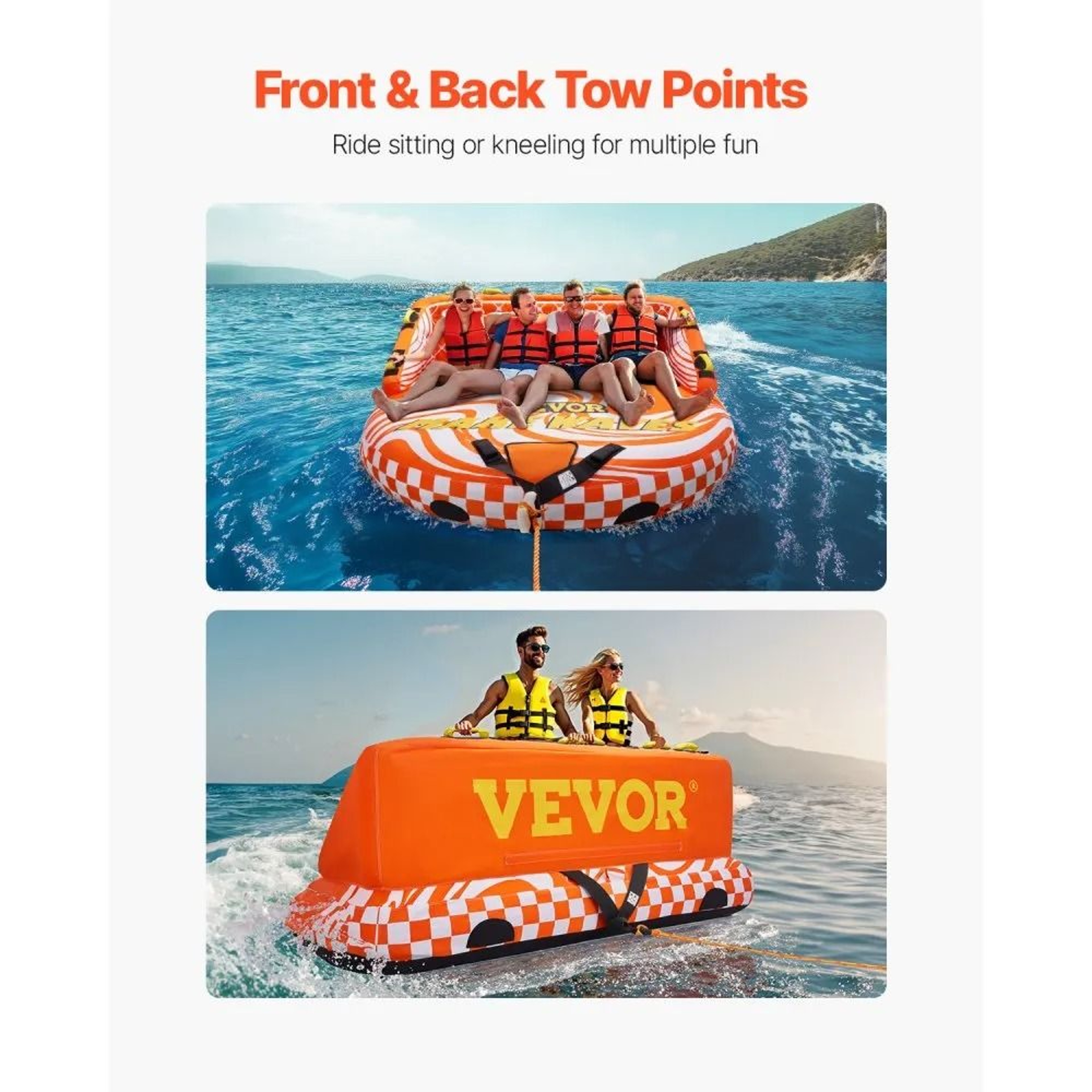 4 Person Towable Tube For Boating 680lbs Inflatable Water Sport Tube With Nylon Cover 3