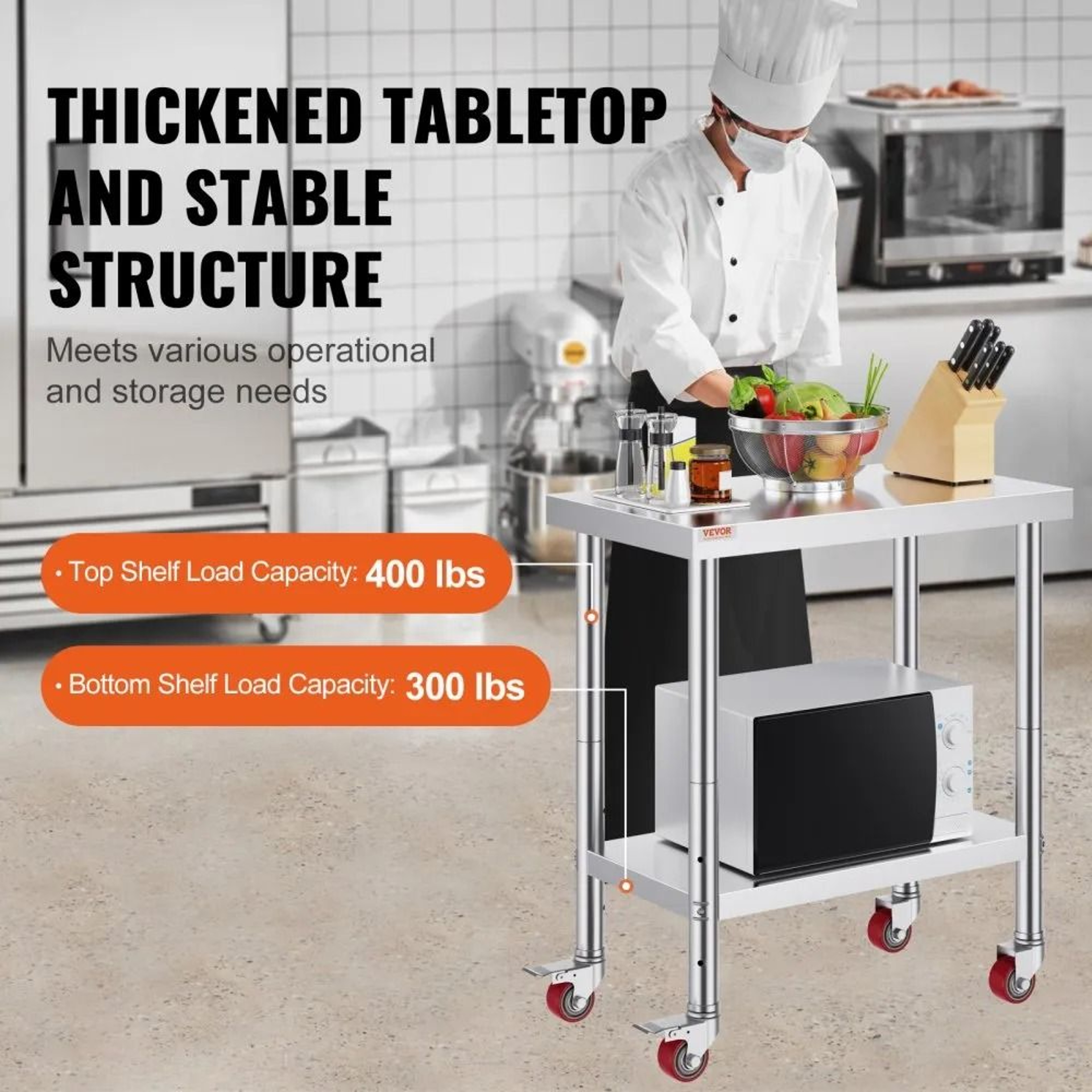 Stainless Steel Kitchen Work Table With Wheels 700 LBS Heavy Duty Prep Station 5