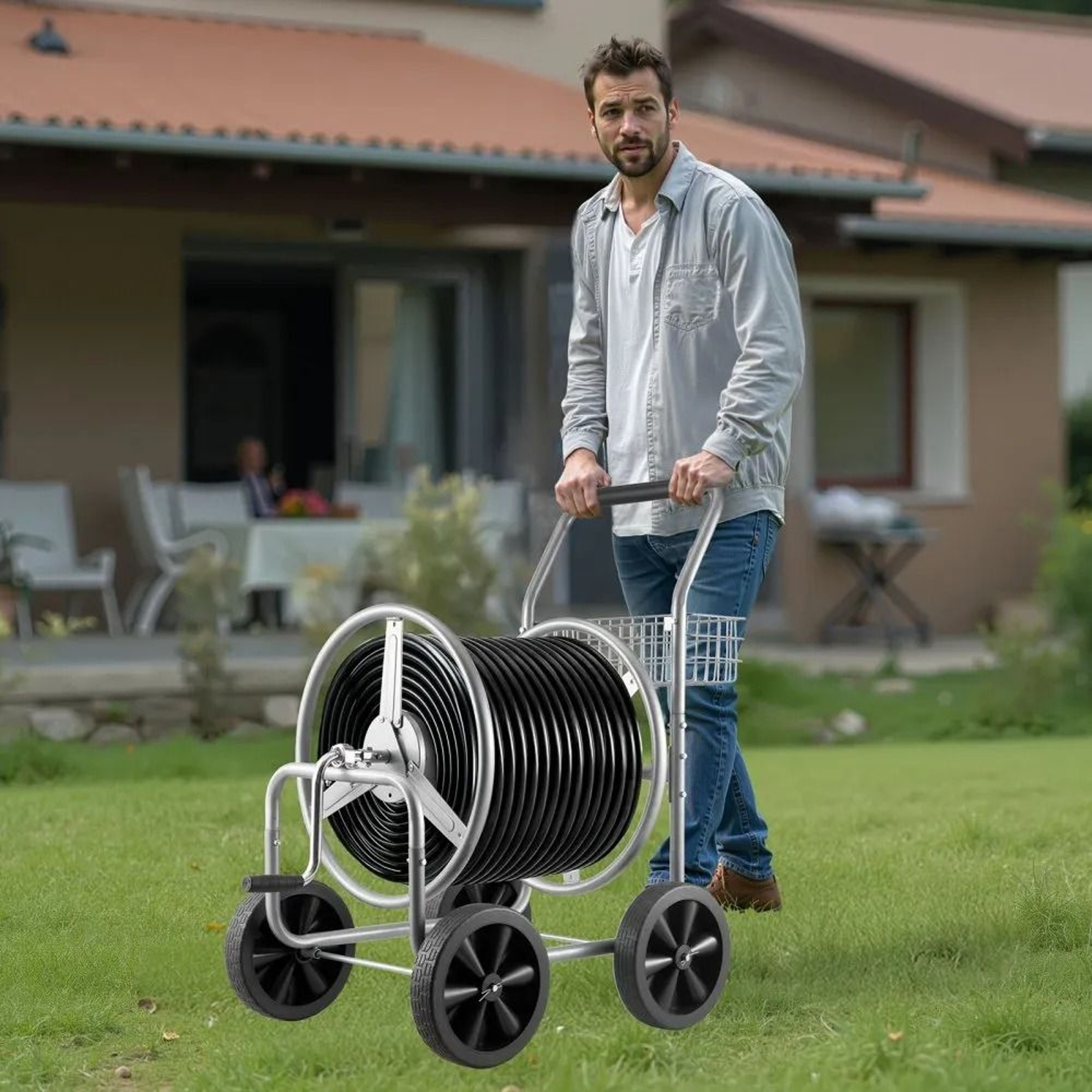 Hose Reel Cart 250 Ft Heavy Duty Garden Water Hose Cart With 4 Wheels 6