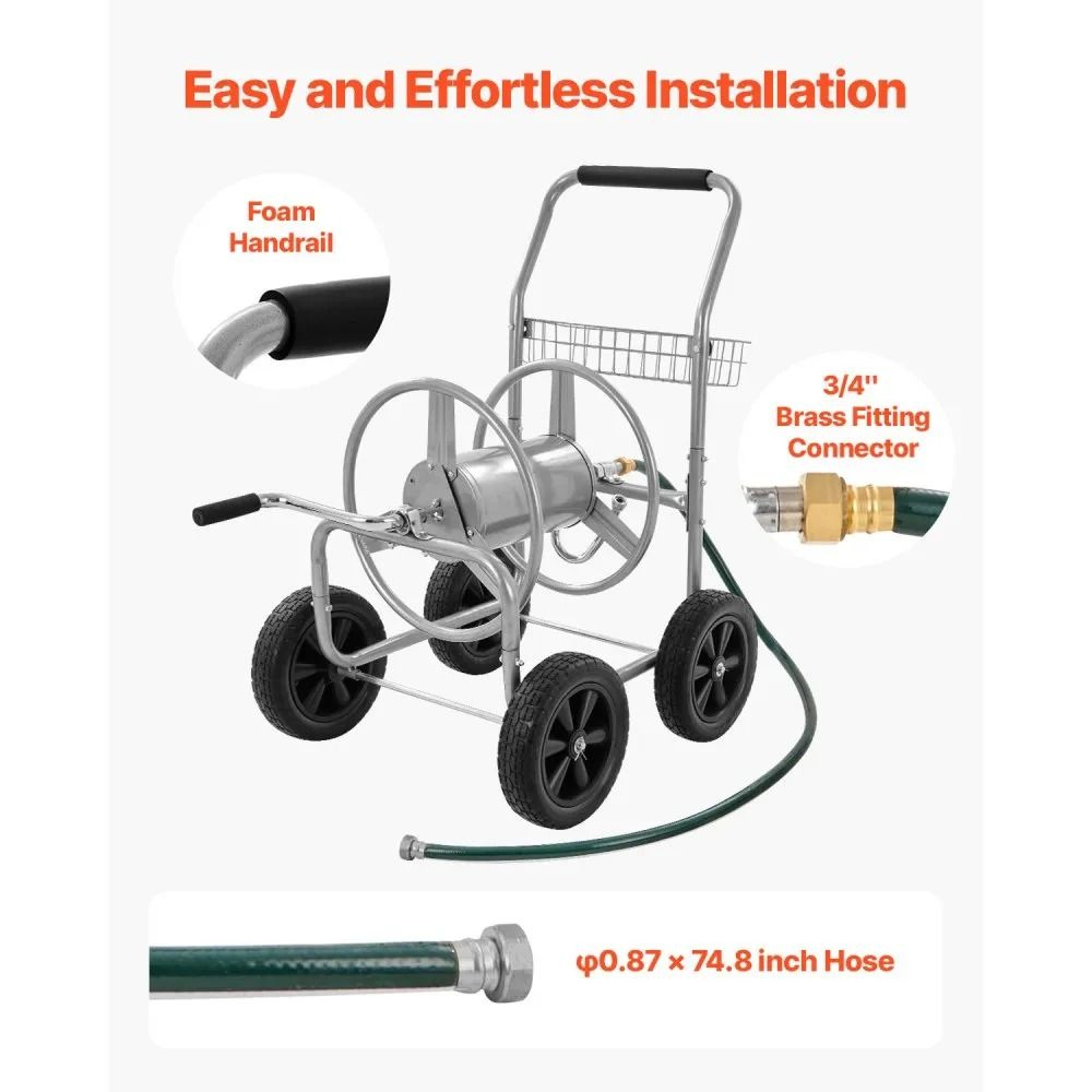 Hose Reel Cart 250 Ft Heavy Duty Garden Water Hose Cart With 4 Wheels 5