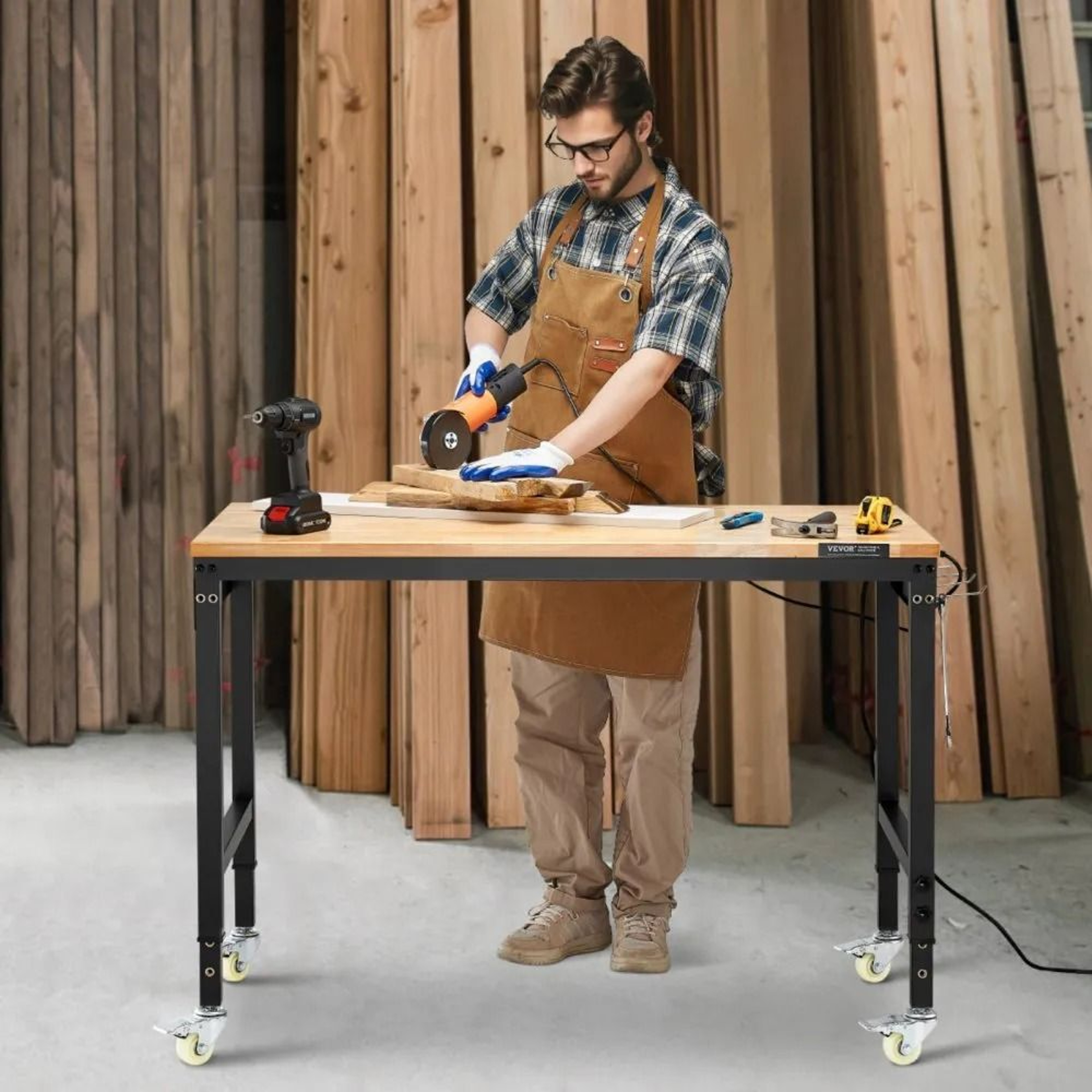 48 Inch Adjustable Workbench With Power Outlet Pegboard And Wheels 6
