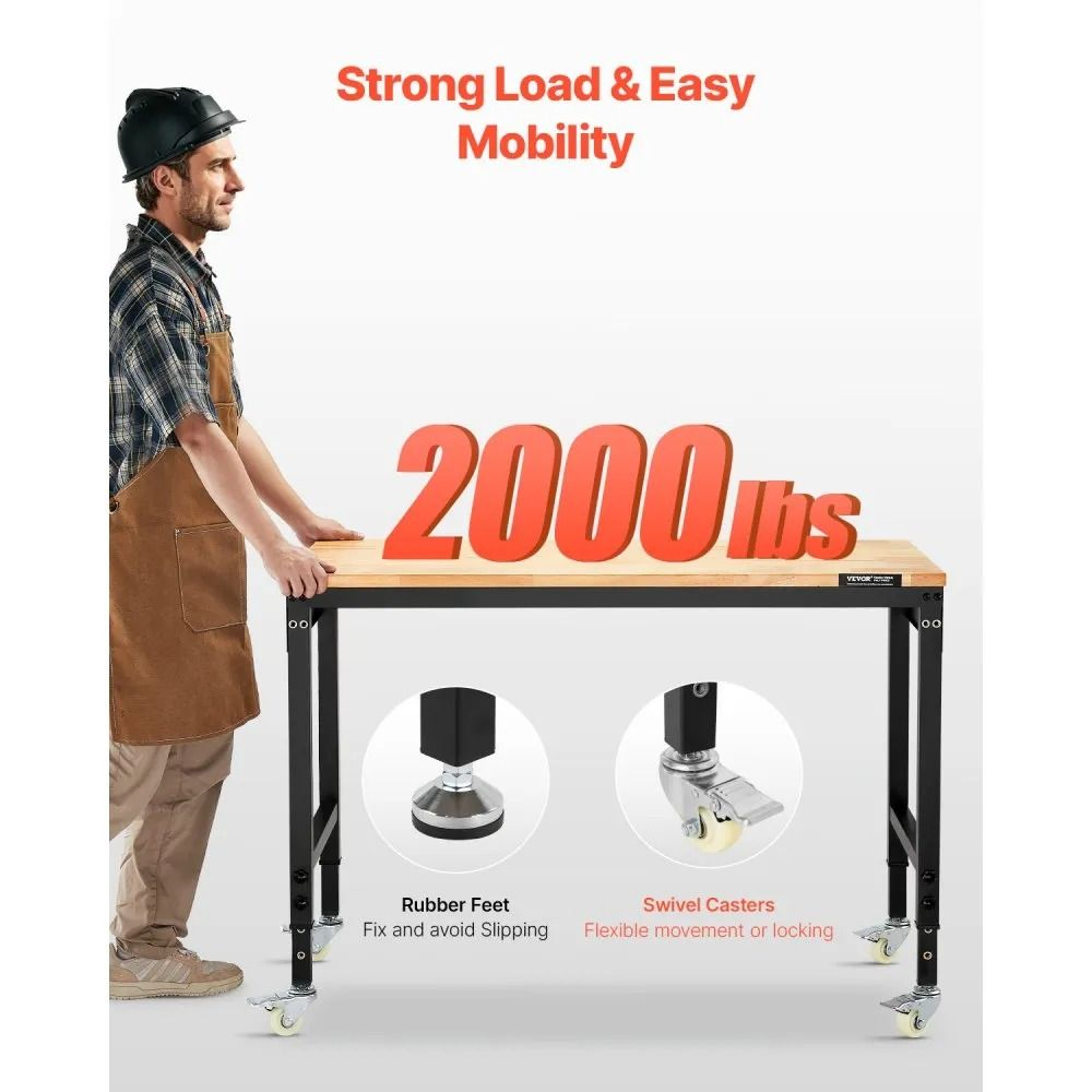 48 Inch Adjustable Workbench With Power Outlet Pegboard And Wheels 1