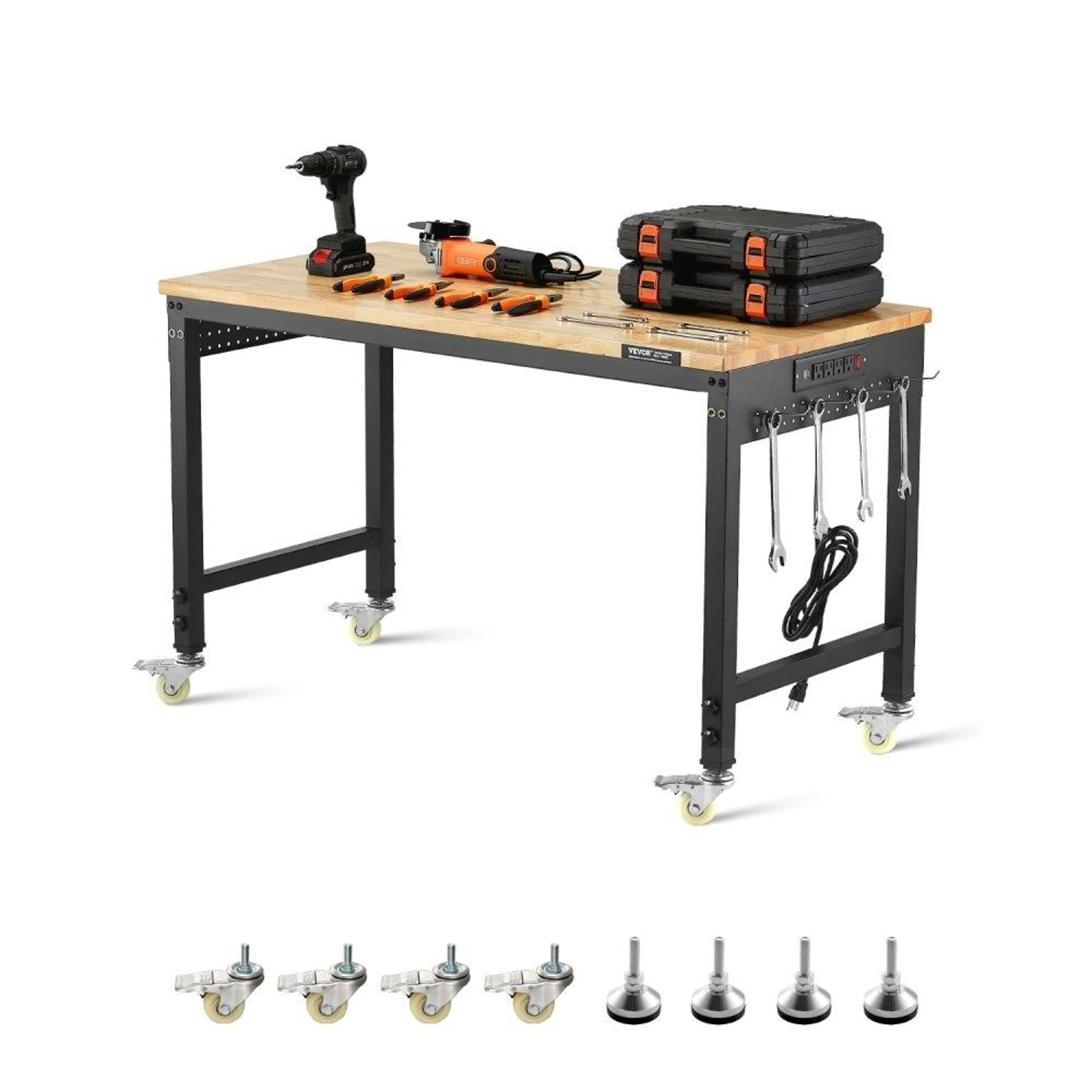 48 Inch Adjustable Workbench With Power Outlet Pegboard And Wheels 0
