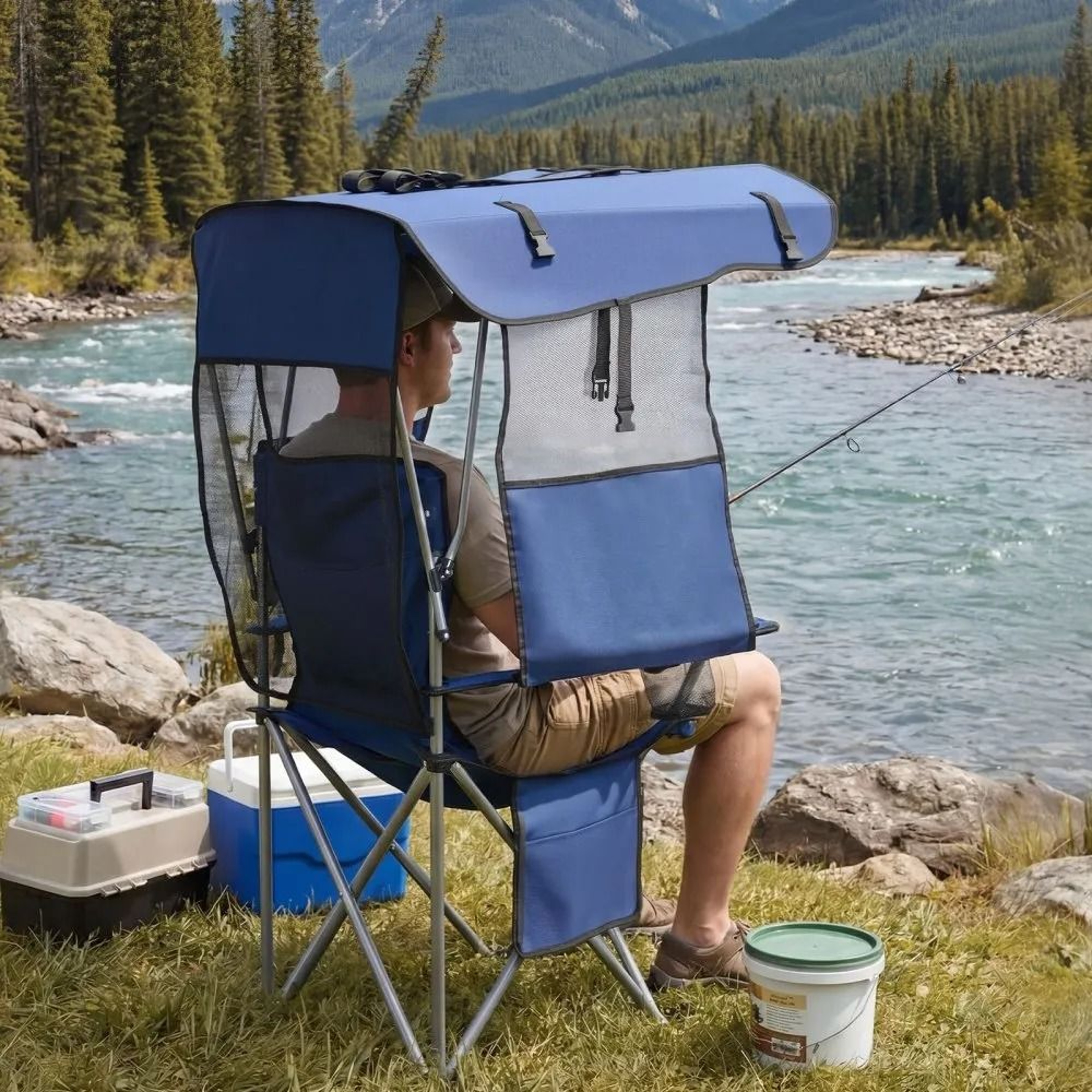 Portable Camping Chair With Canopy And 330 Lb Heavy Duty Support 6
