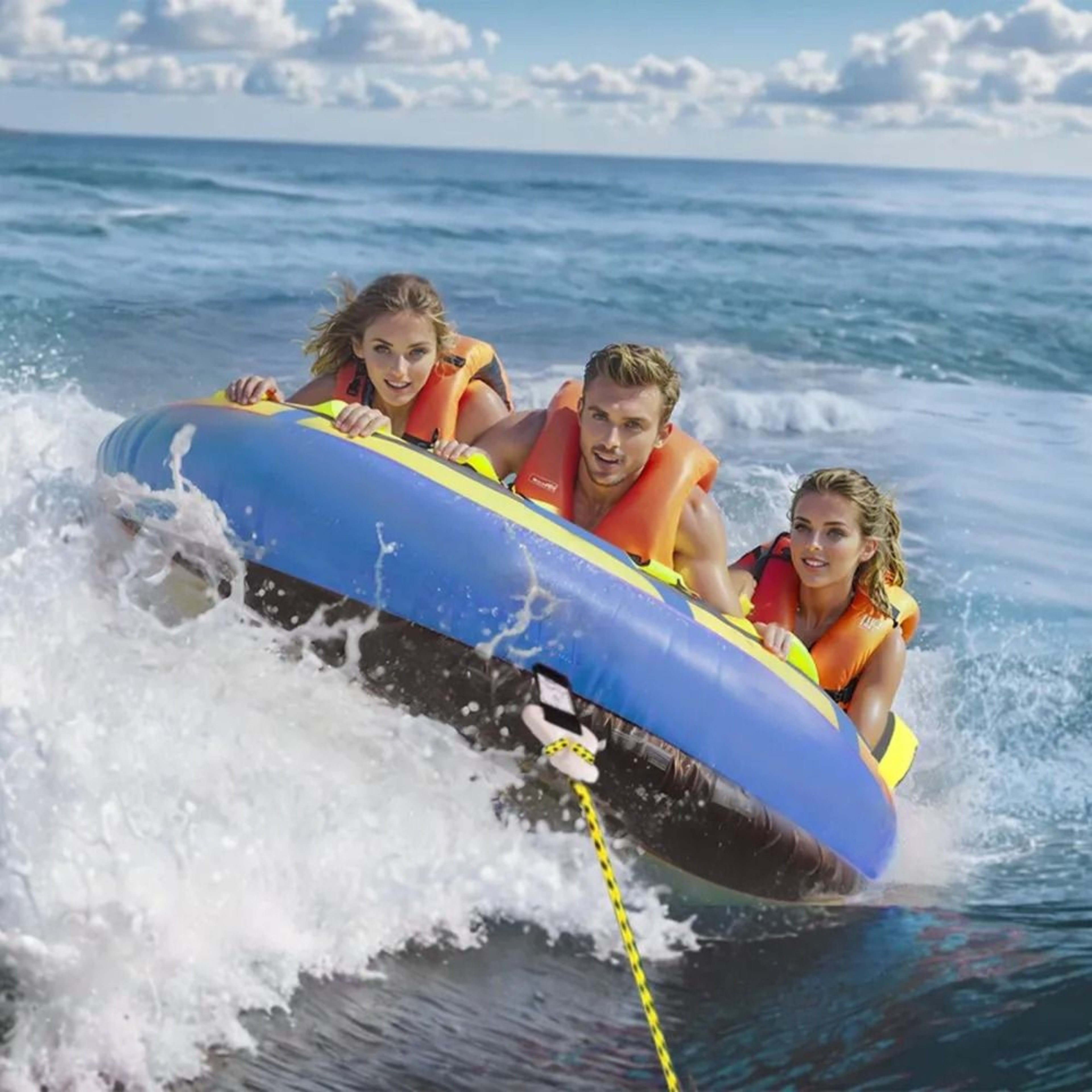 3 Person Inflatable Towable Tube For Boating With Safety Handles 5
