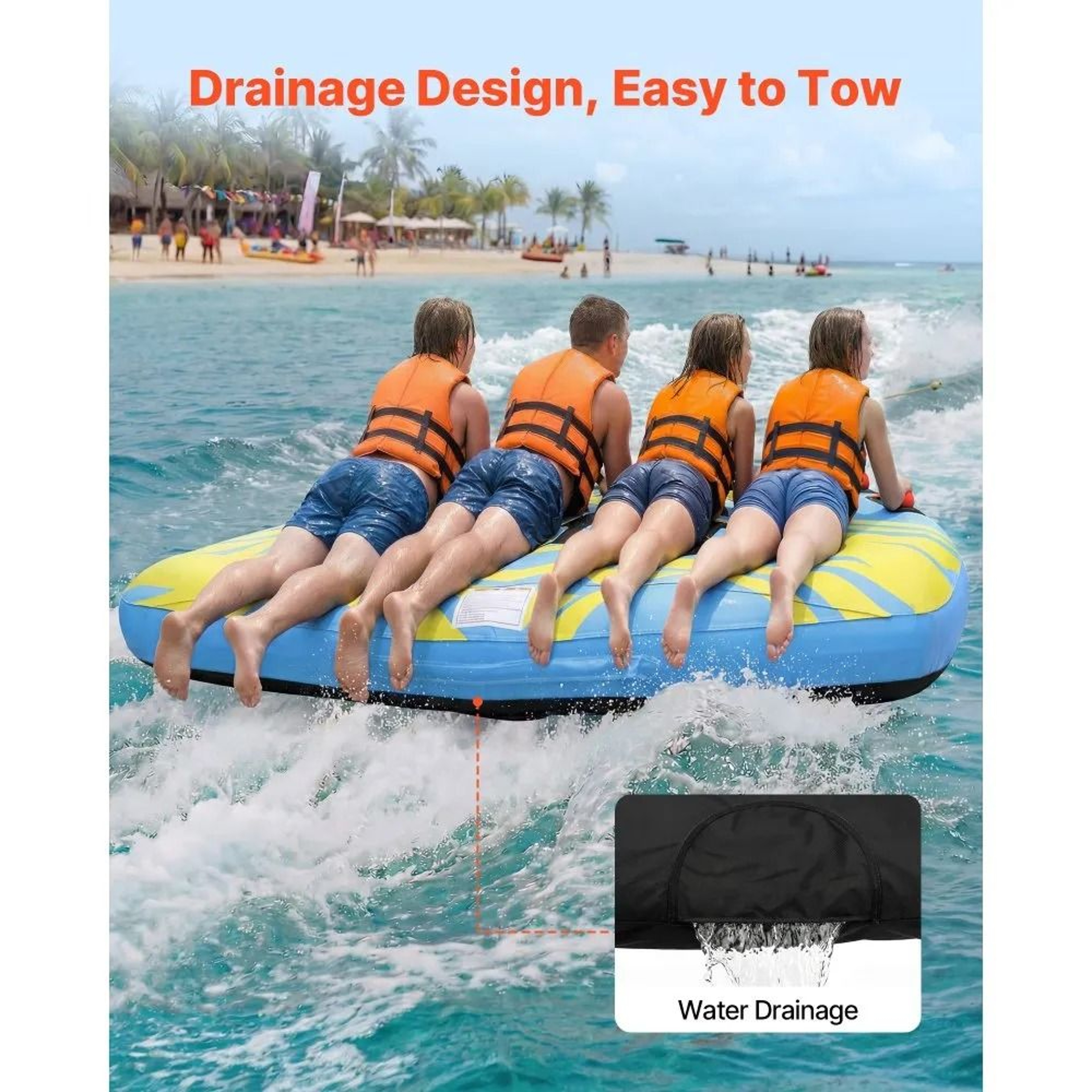 4 Rider Towable Tube For Boating With Nylon Cover And Padded Handles 1