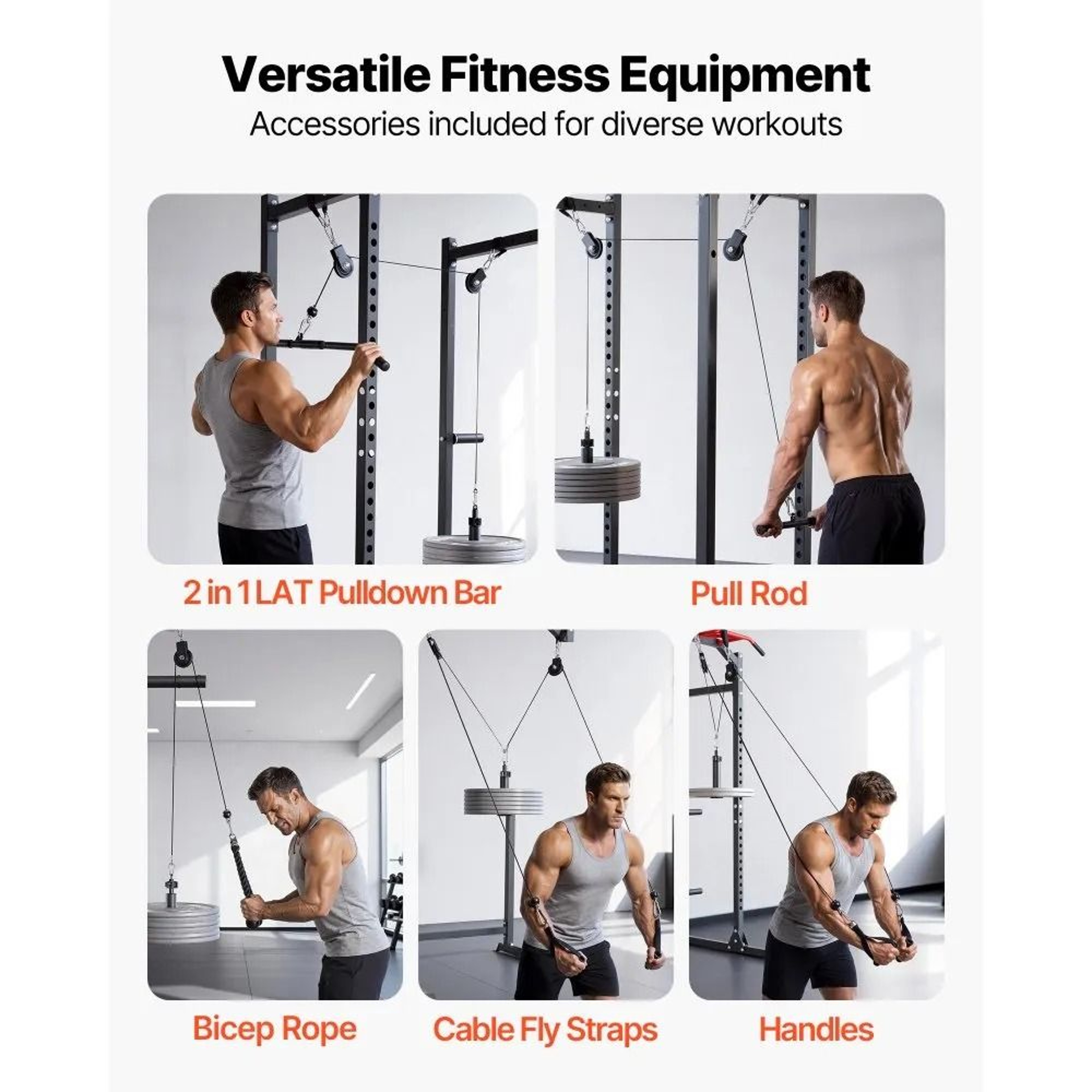 330 Lb Home Gym Cable Pulley System With LAT Pulldown And Lift Attachments 7