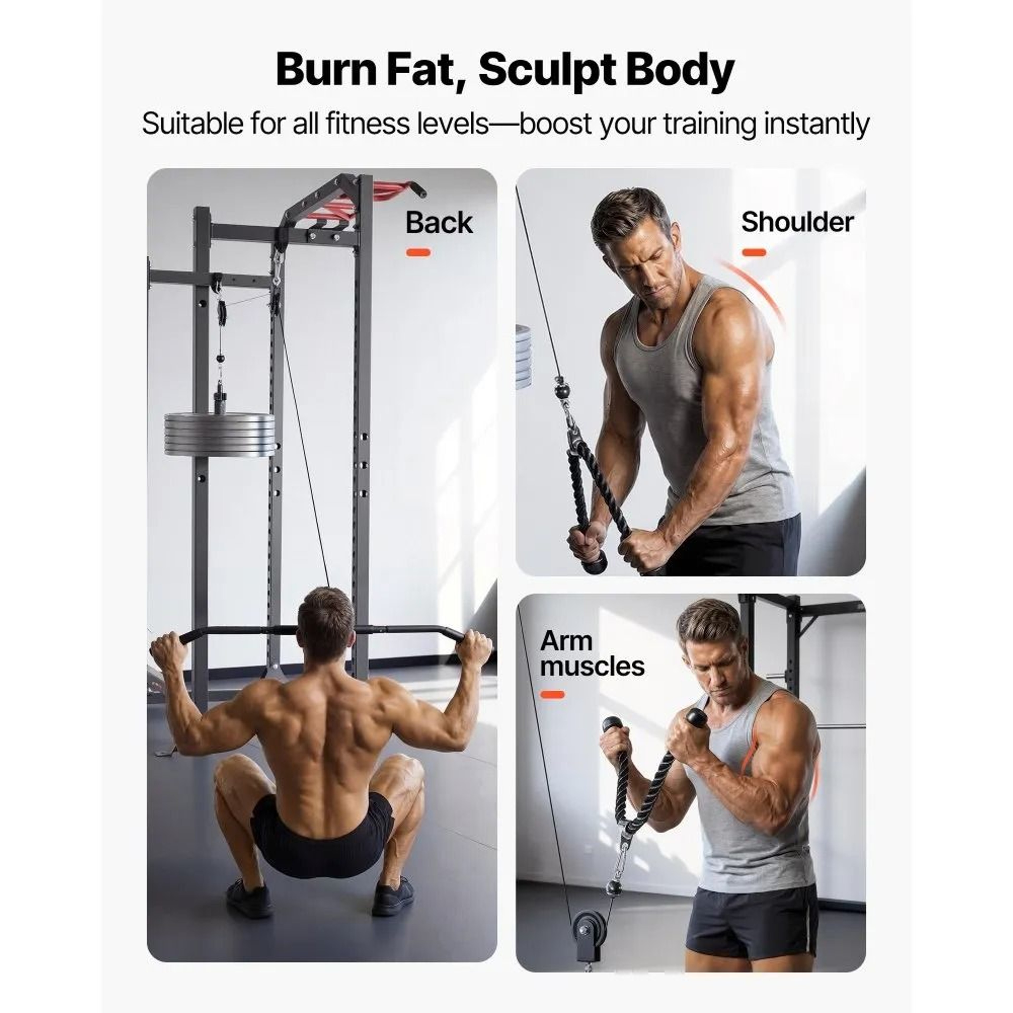 330 Lb Home Gym Cable Pulley System With LAT Pulldown And Lift Attachments 3