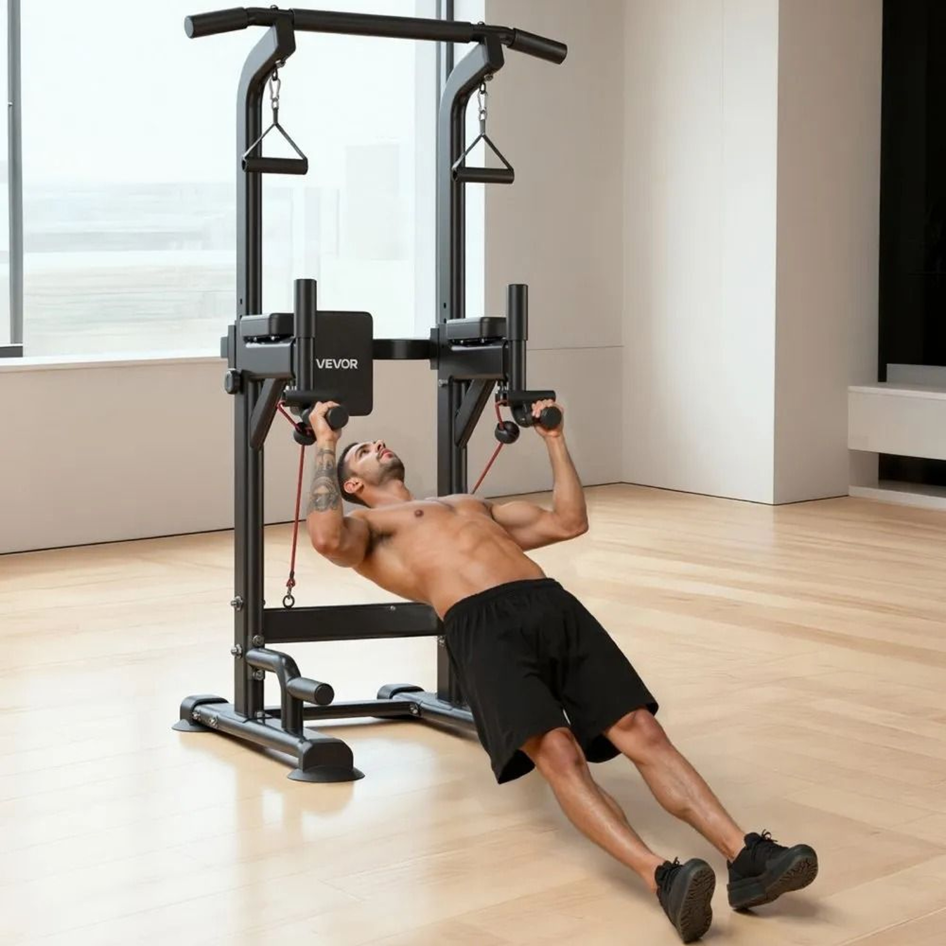 Adjustable Power Tower Dip Station With Pull Up Bar And Back Support 6
