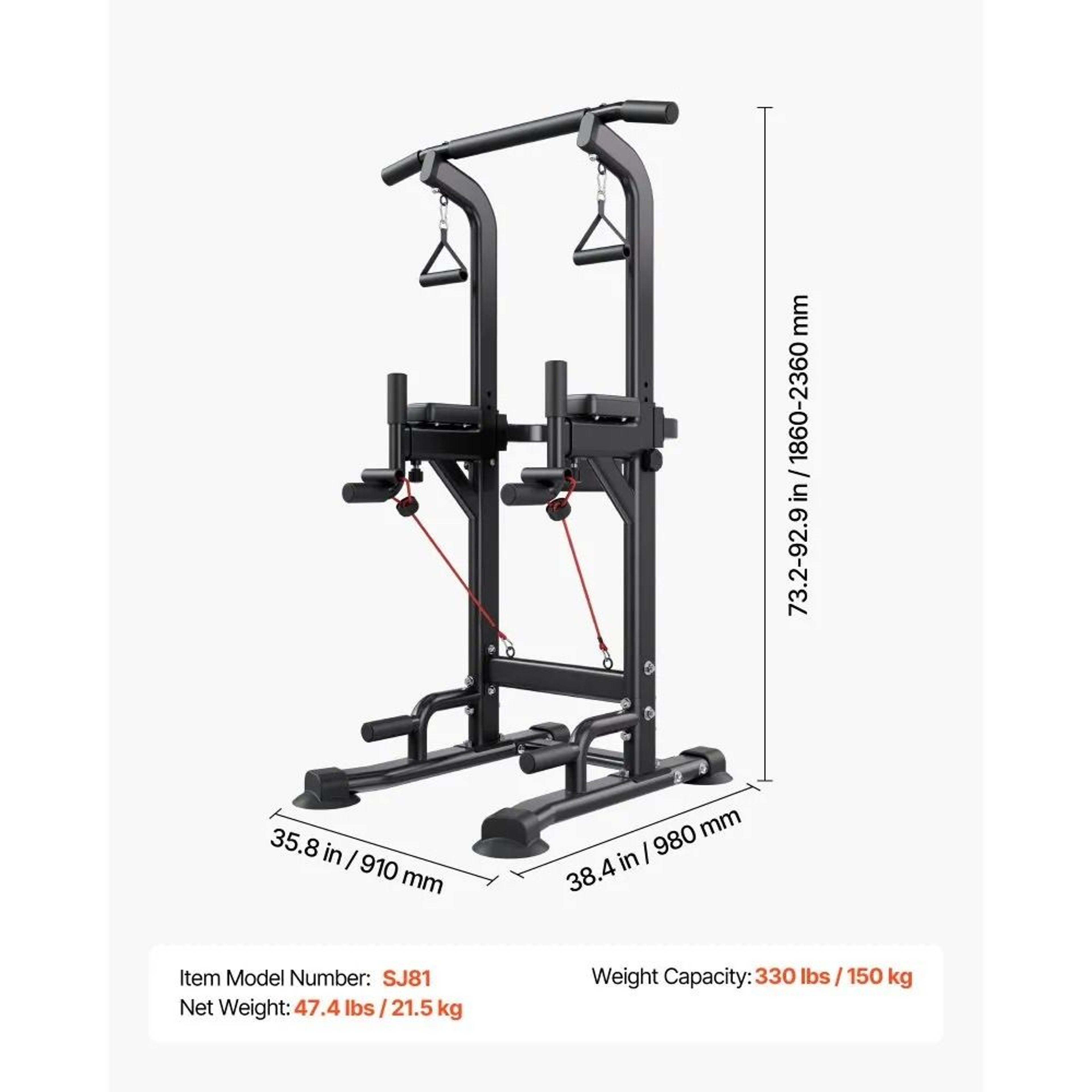 Adjustable Power Tower Dip Station With Pull Up Bar And Back Support 7