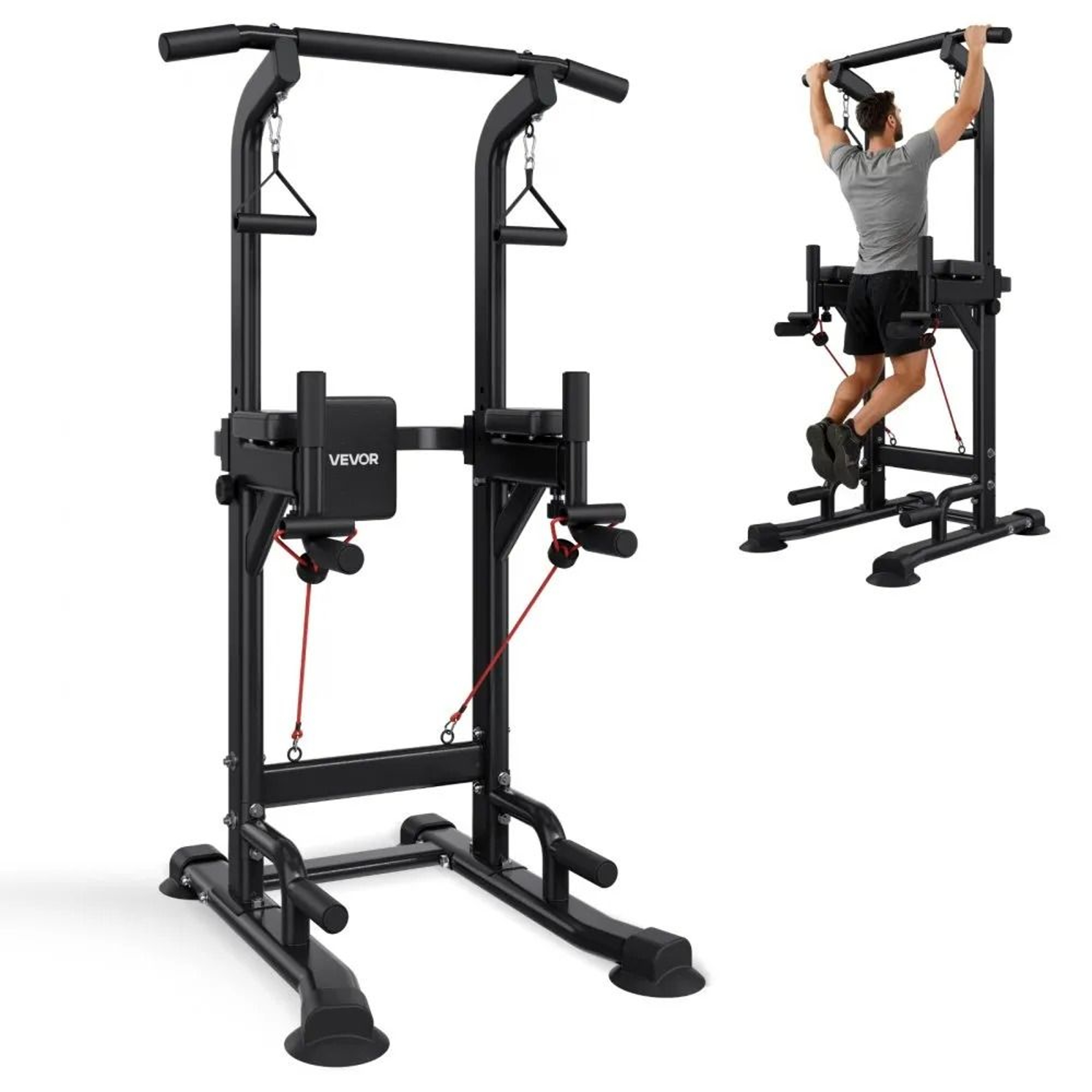 Adjustable Power Tower Dip Station With Pull Up Bar And Back Support 0