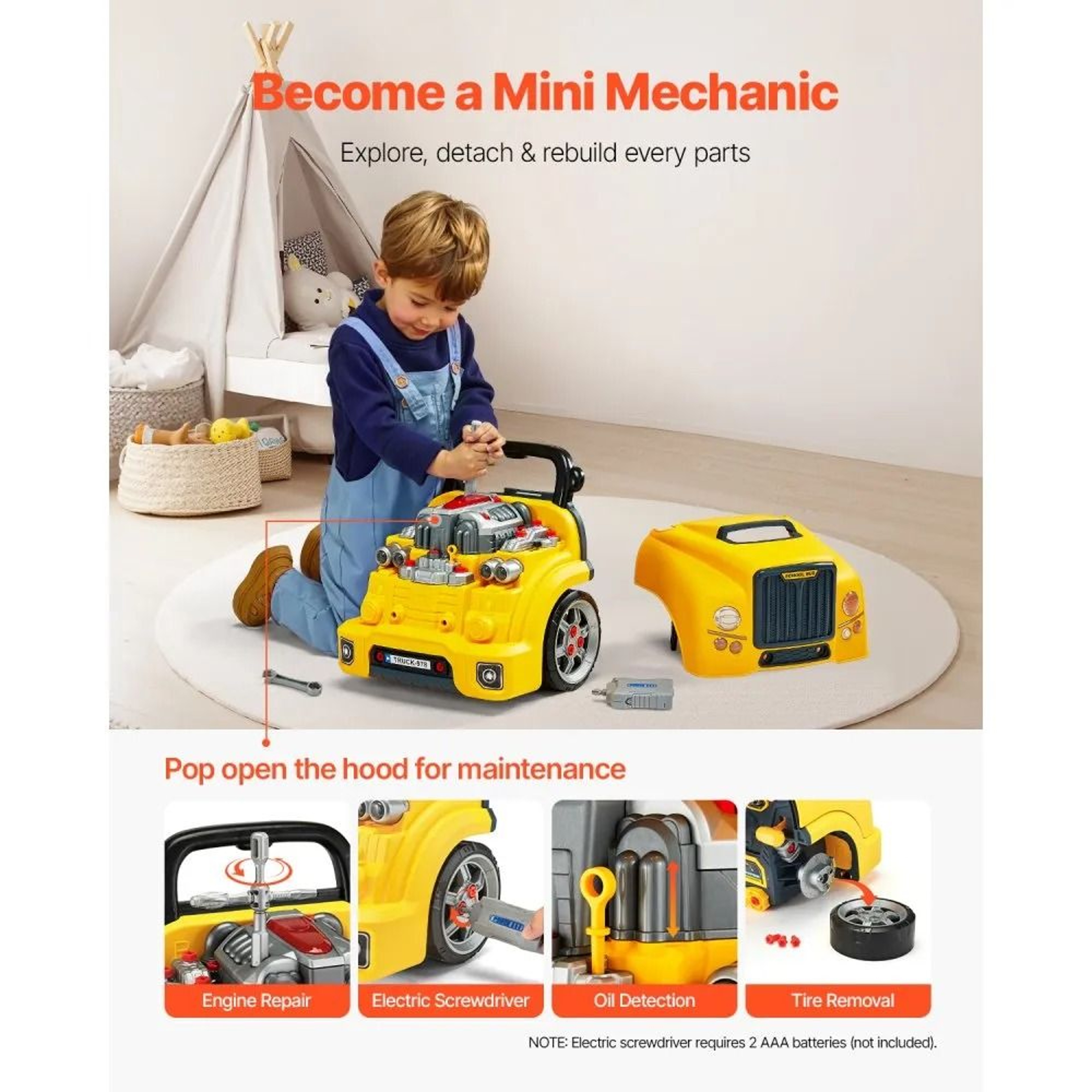 Kids Mechanic Engine Toy 60 Piece Interactive Car Repair Playset 5