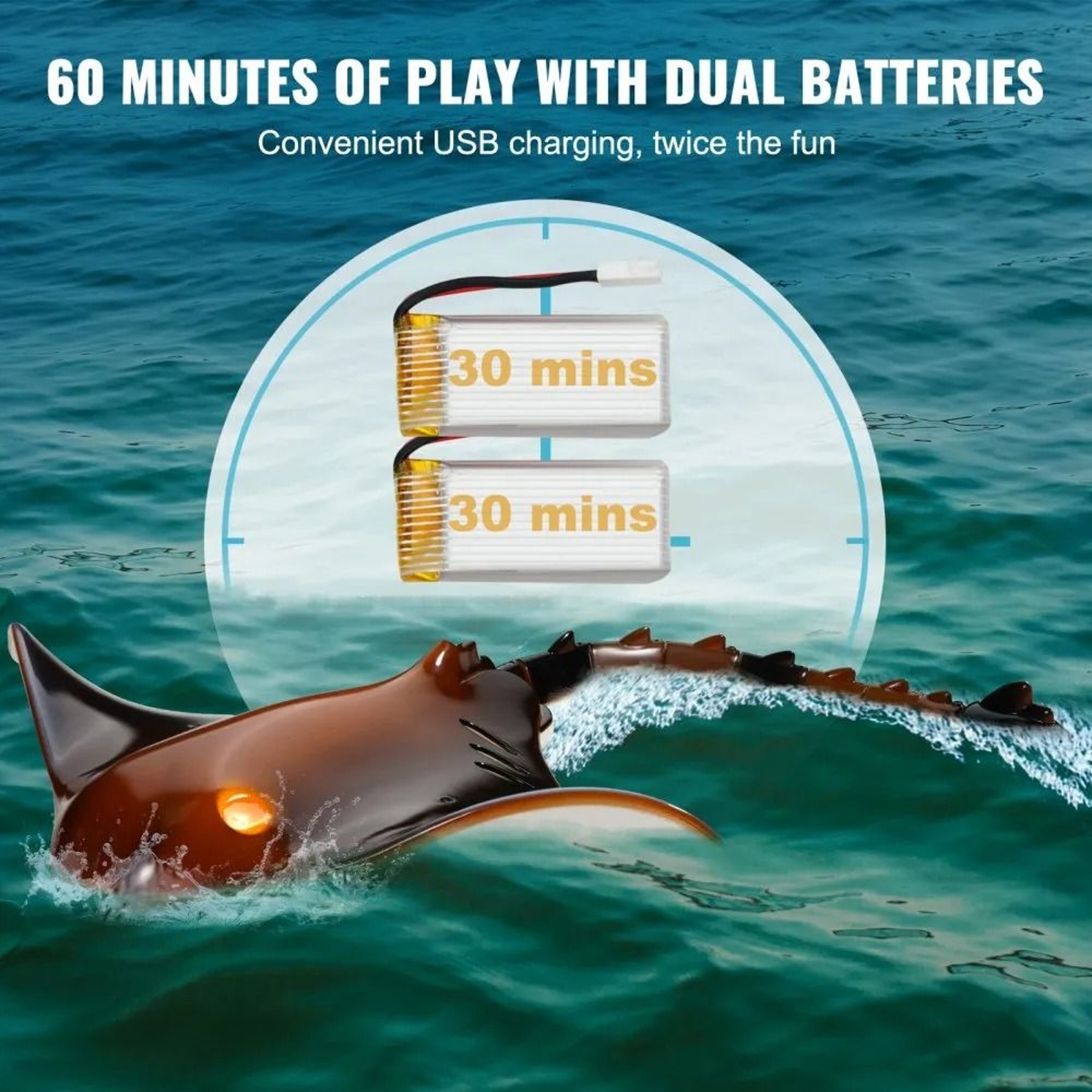 Remote Control Manta Ray Toy With LED Lights High Simulation RC Water Toy 3