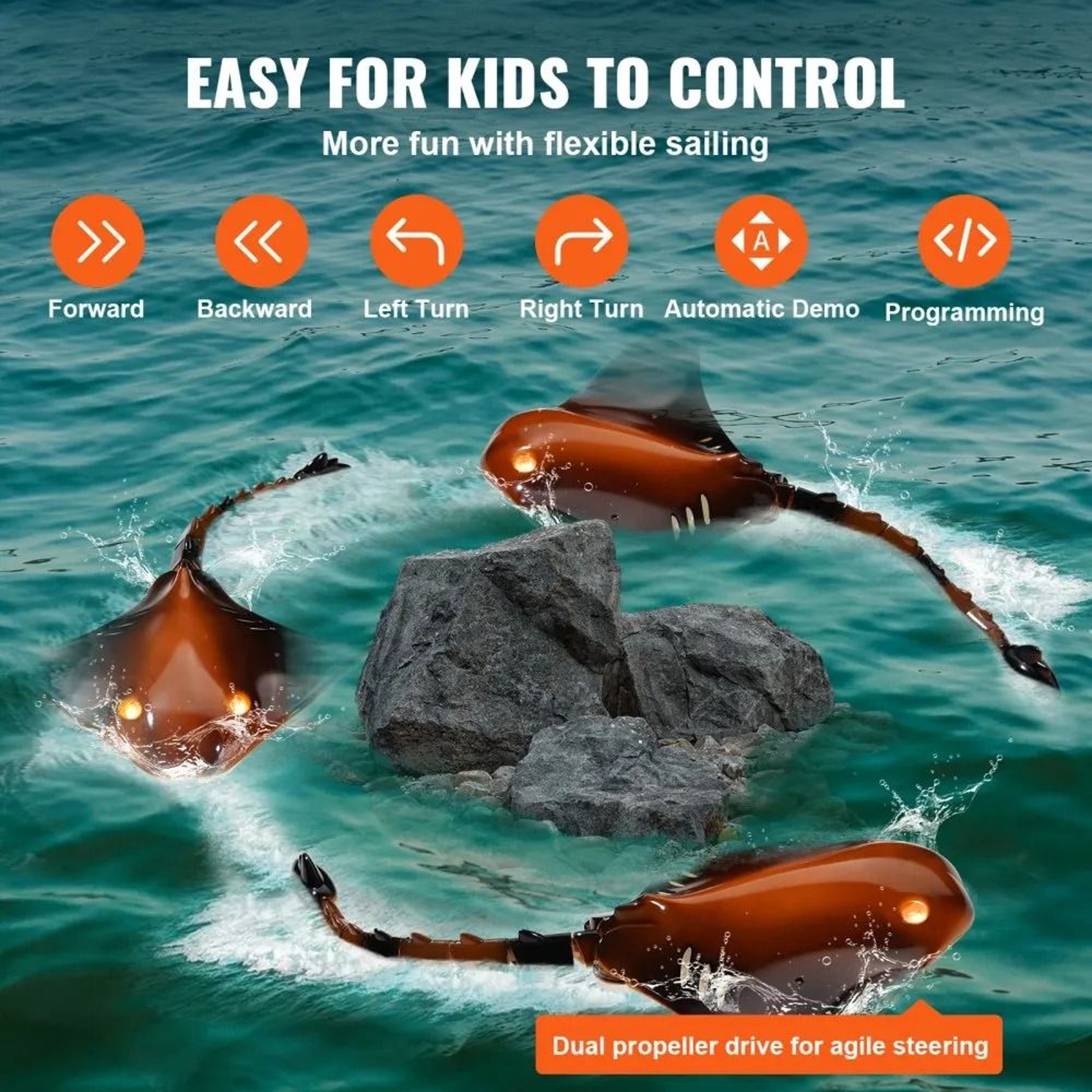 Remote Control Manta Ray Toy With LED Lights High Simulation RC Water Toy 2