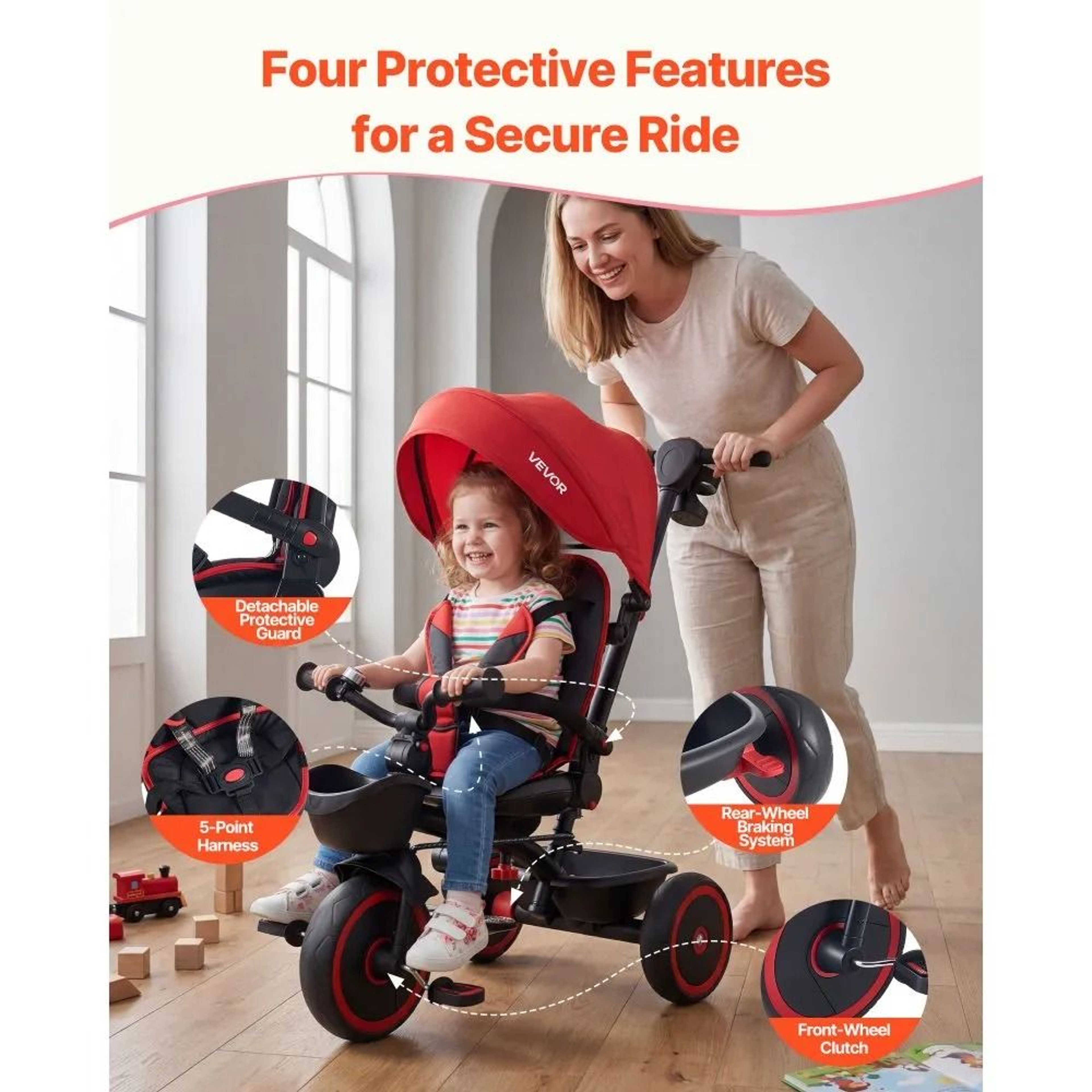 6 In 1 Toddler Tricycle Stroller With Push Handle Adjustable Seat And Canopy 1