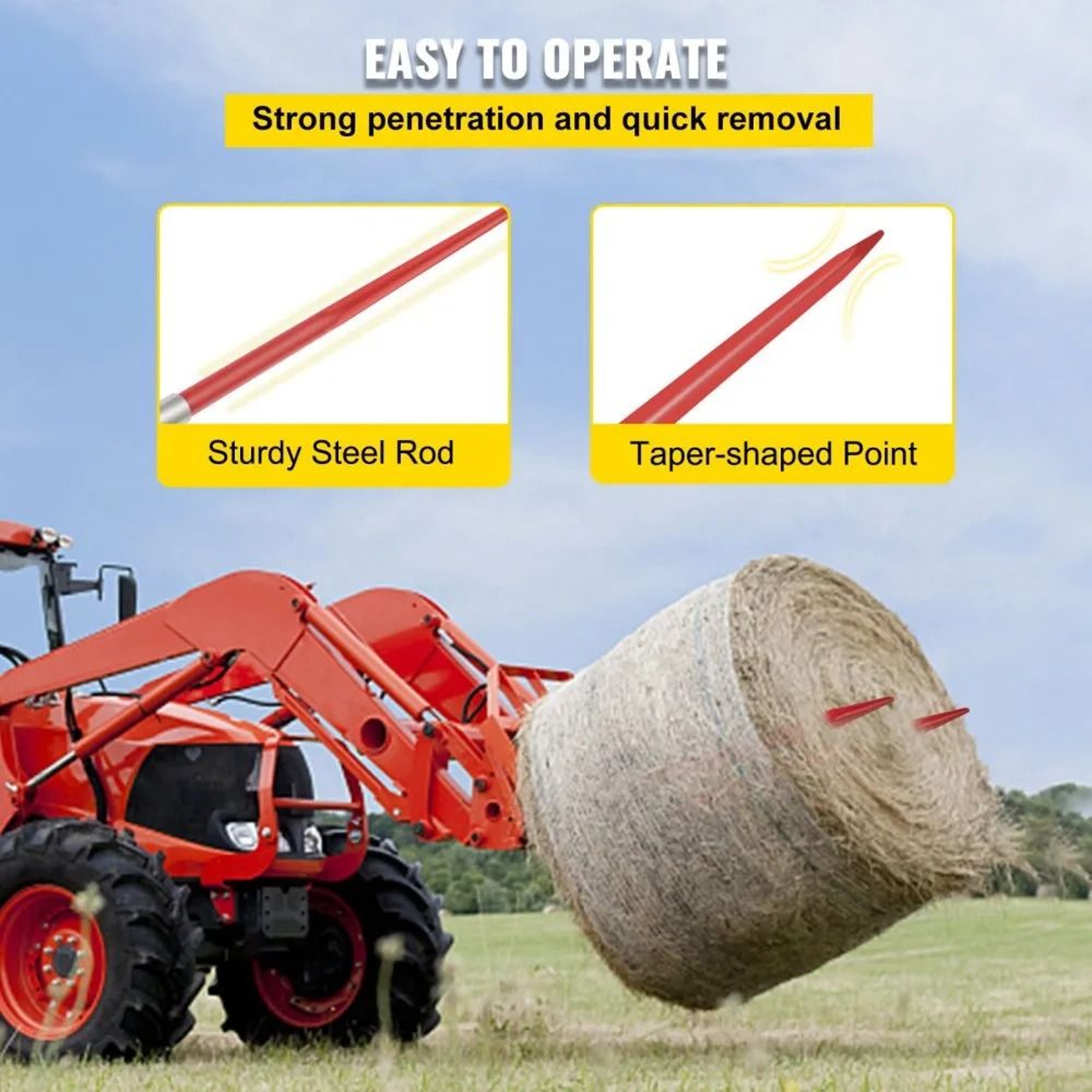 Heavy Duty Hay Bale Spear 49 Inch 3000 Lbs Capacity Quick Attach Bale Fork 4