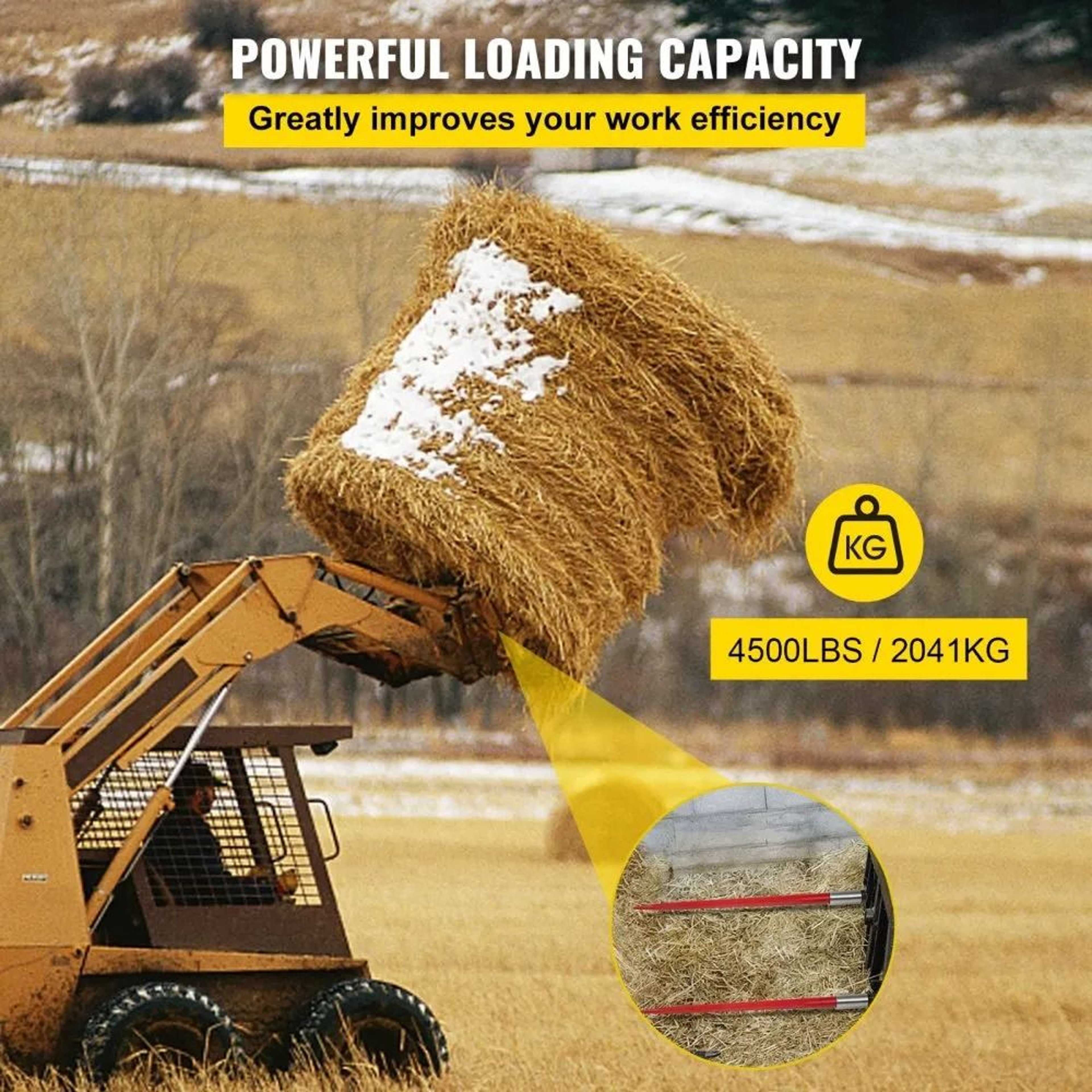 Heavy Duty Hay Bale Spear 49 Inch 3000 Lbs Capacity Quick Attach Bale Fork 2