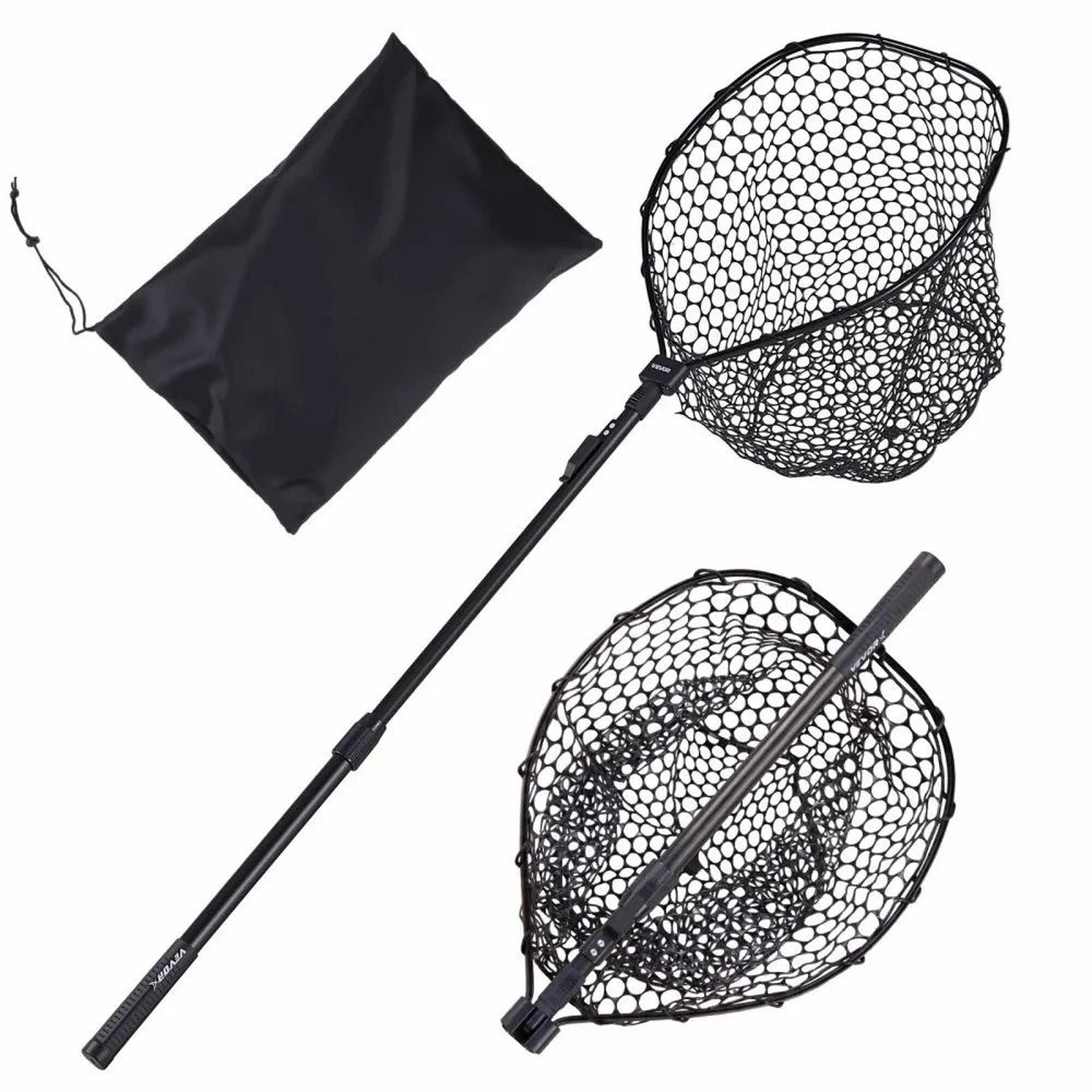 Foldable Fishing Net With Telescopic Landing Net Handle And Soft Silicone Fish Net Mesh 0