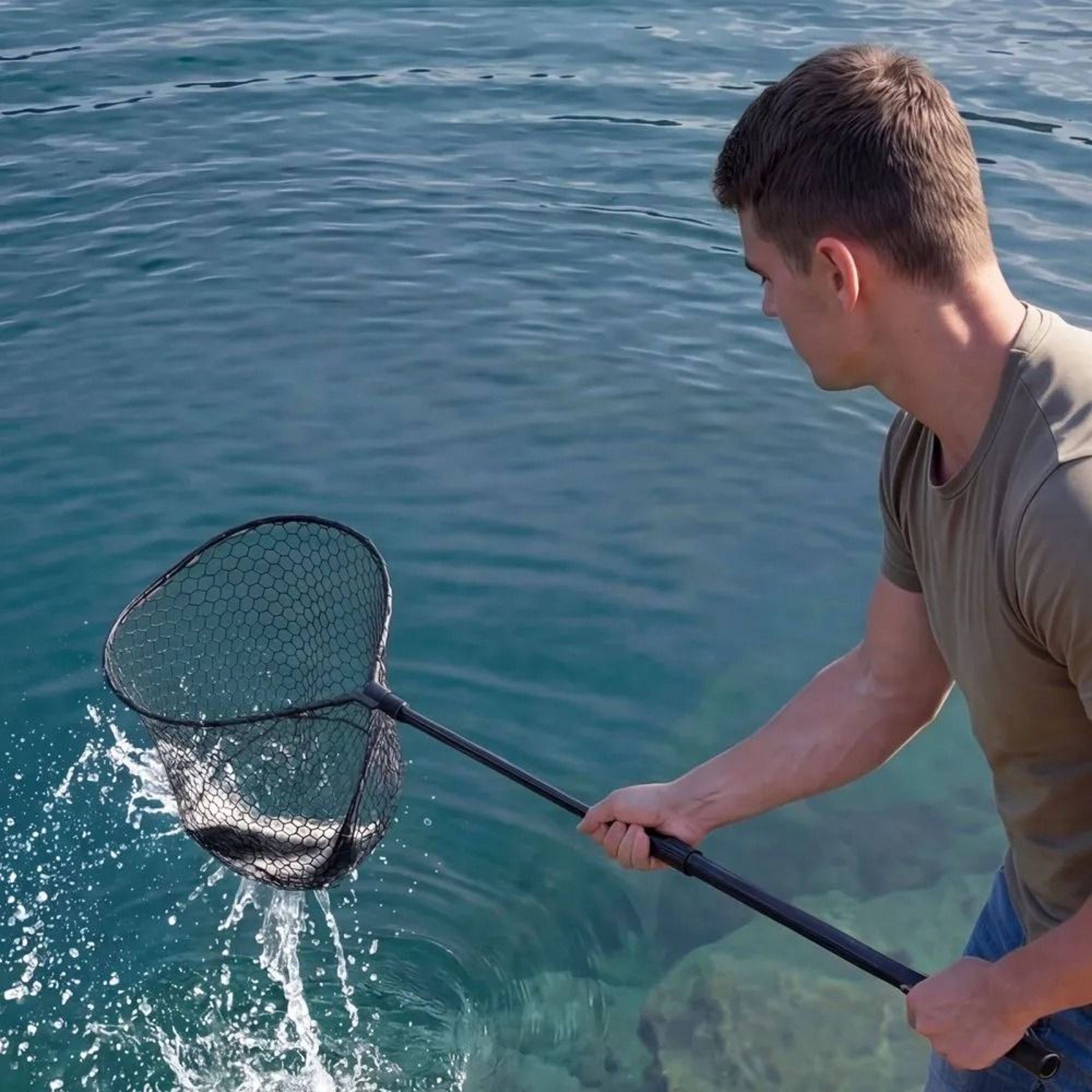 Foldable Fishing Net With Telescopic Landing Net Handle And Soft Silicone Fish Net Mesh 5