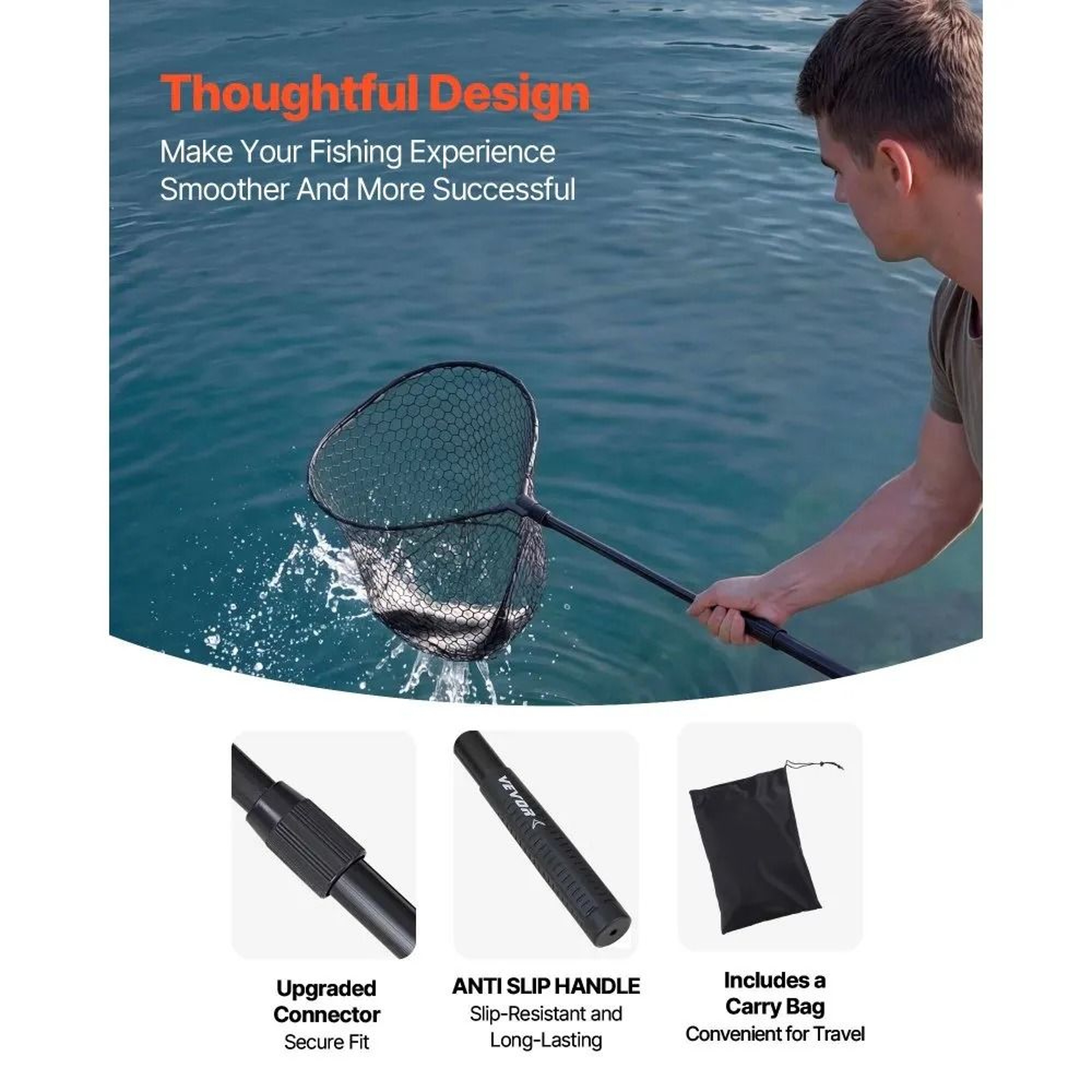 Foldable Fishing Net With Telescopic Landing Net Handle And Soft Silicone Fish Net Mesh 2