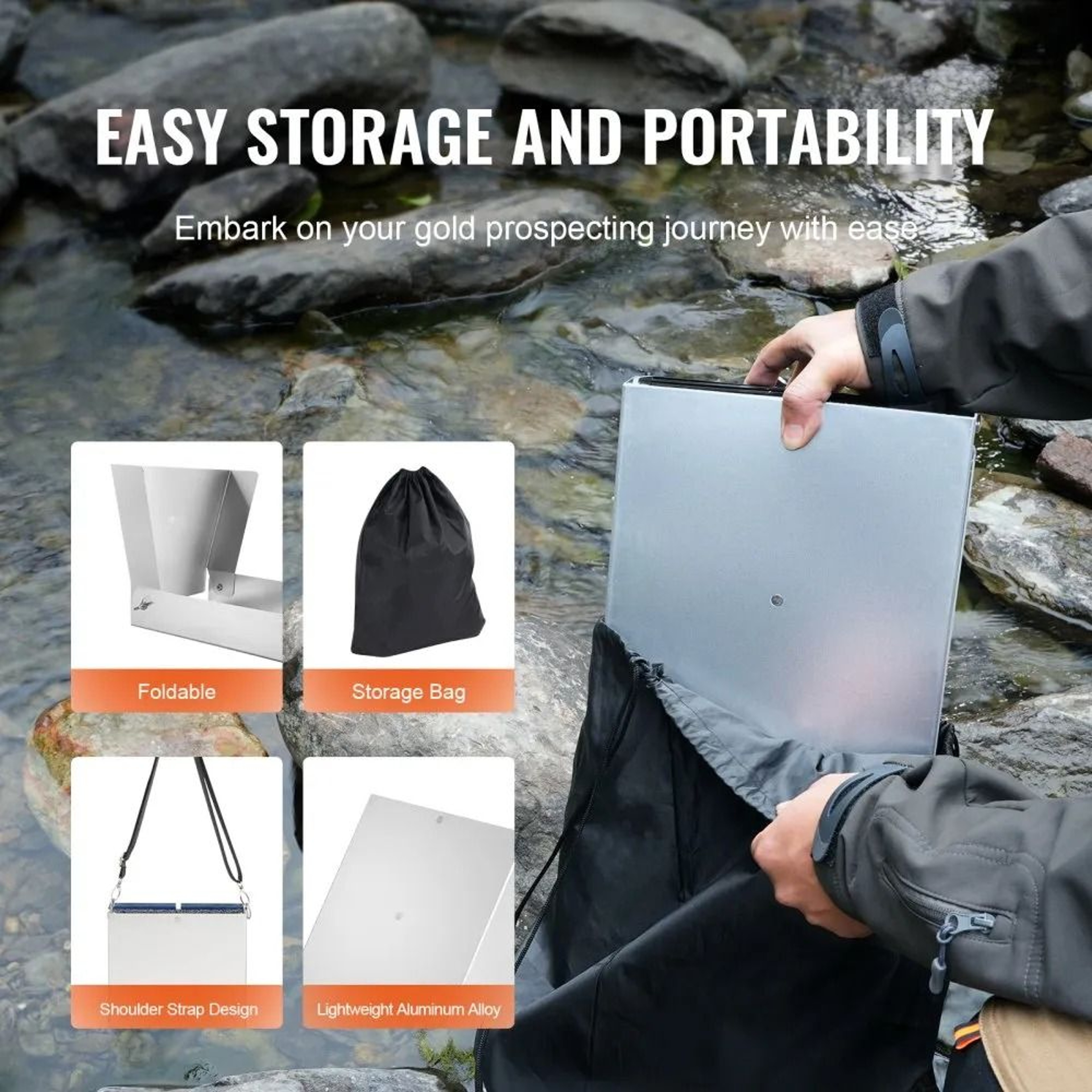 Gold Panning Kit 50 Inch Folding Sluice Box Gold Prospecting Equipment Set 3