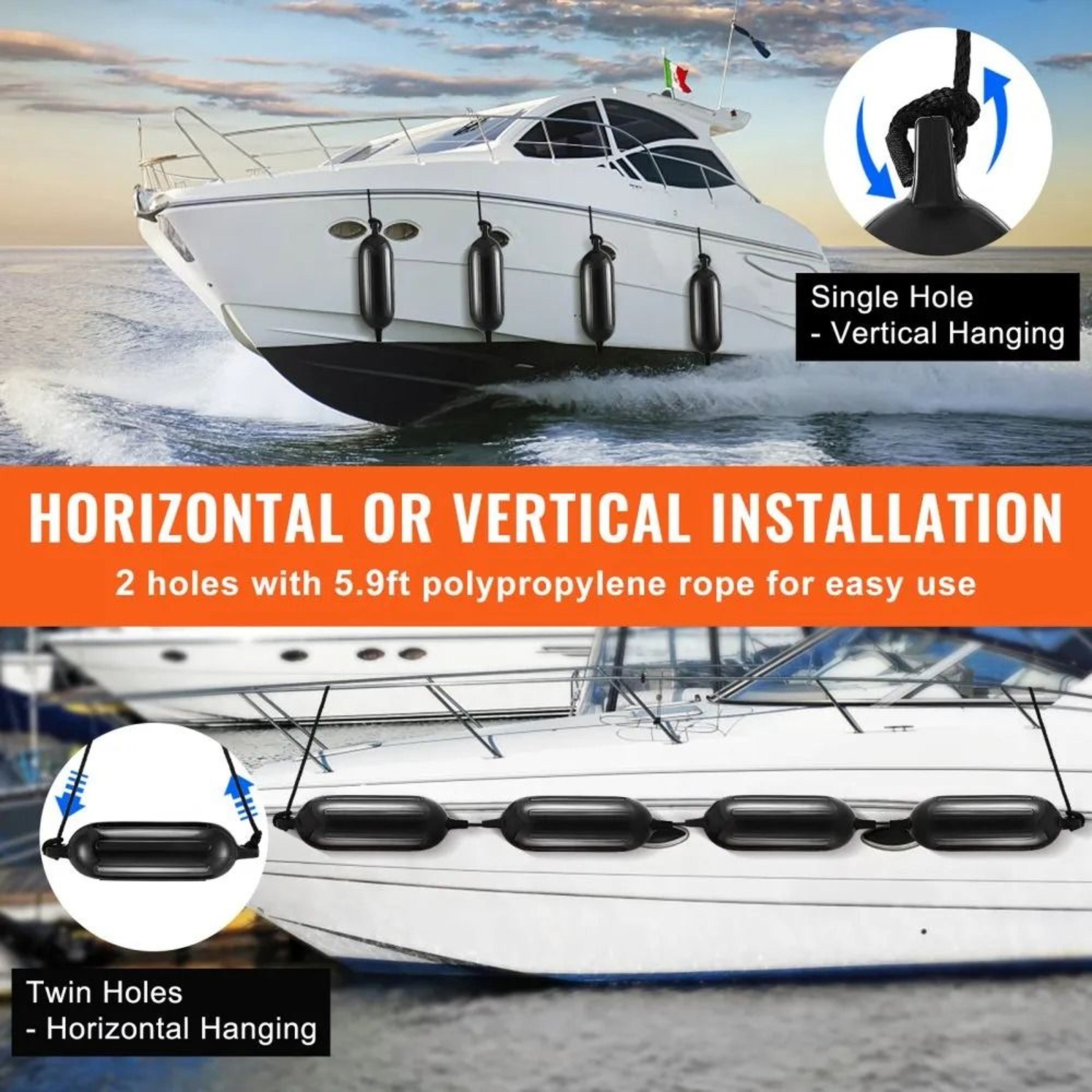 Boat Fenders 65 X 23 Inch Inflatable Dock Bumpers With Pump And Ropes 3
