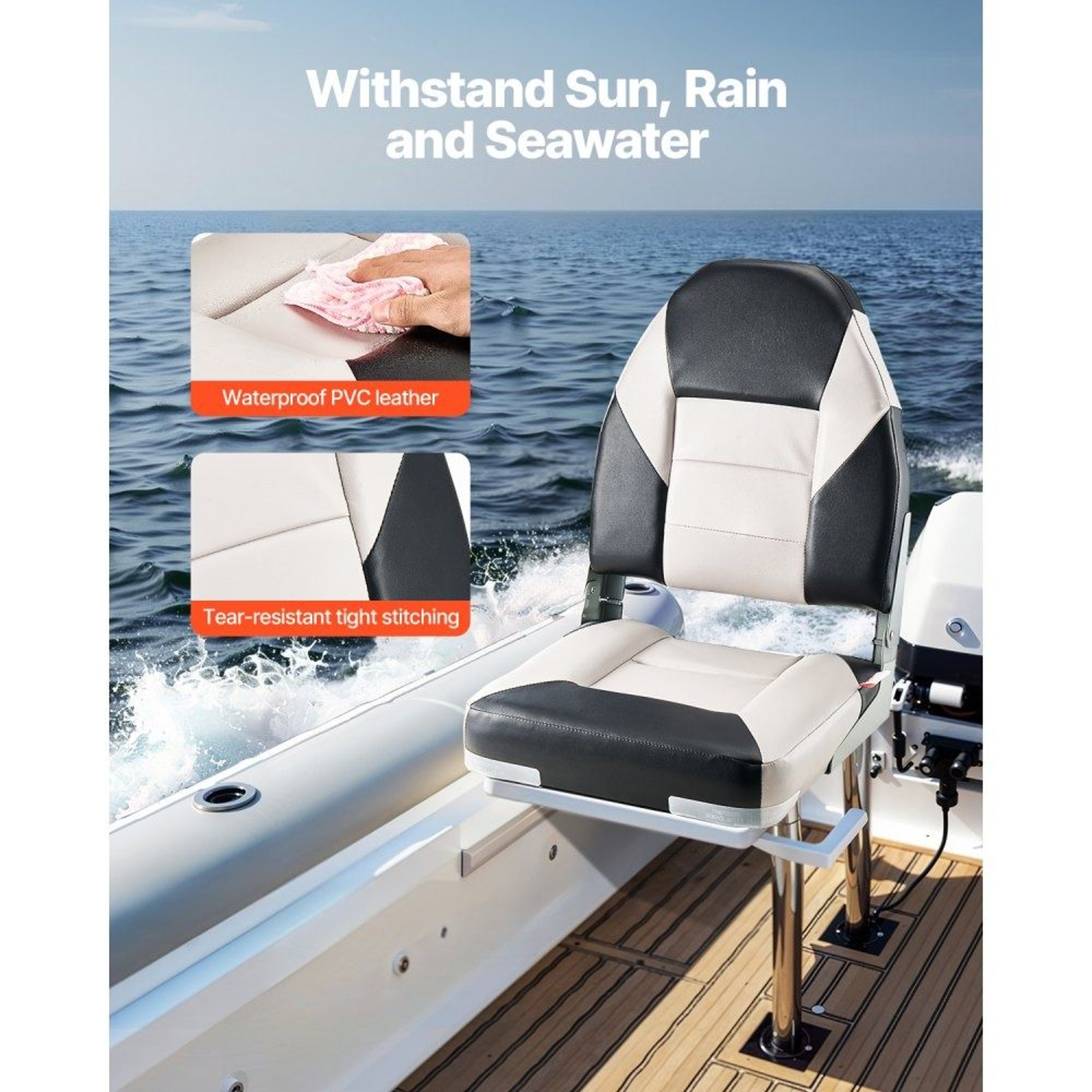 Folding Boat Seat High Back Fishing Seat With Waterproof Cushion 1