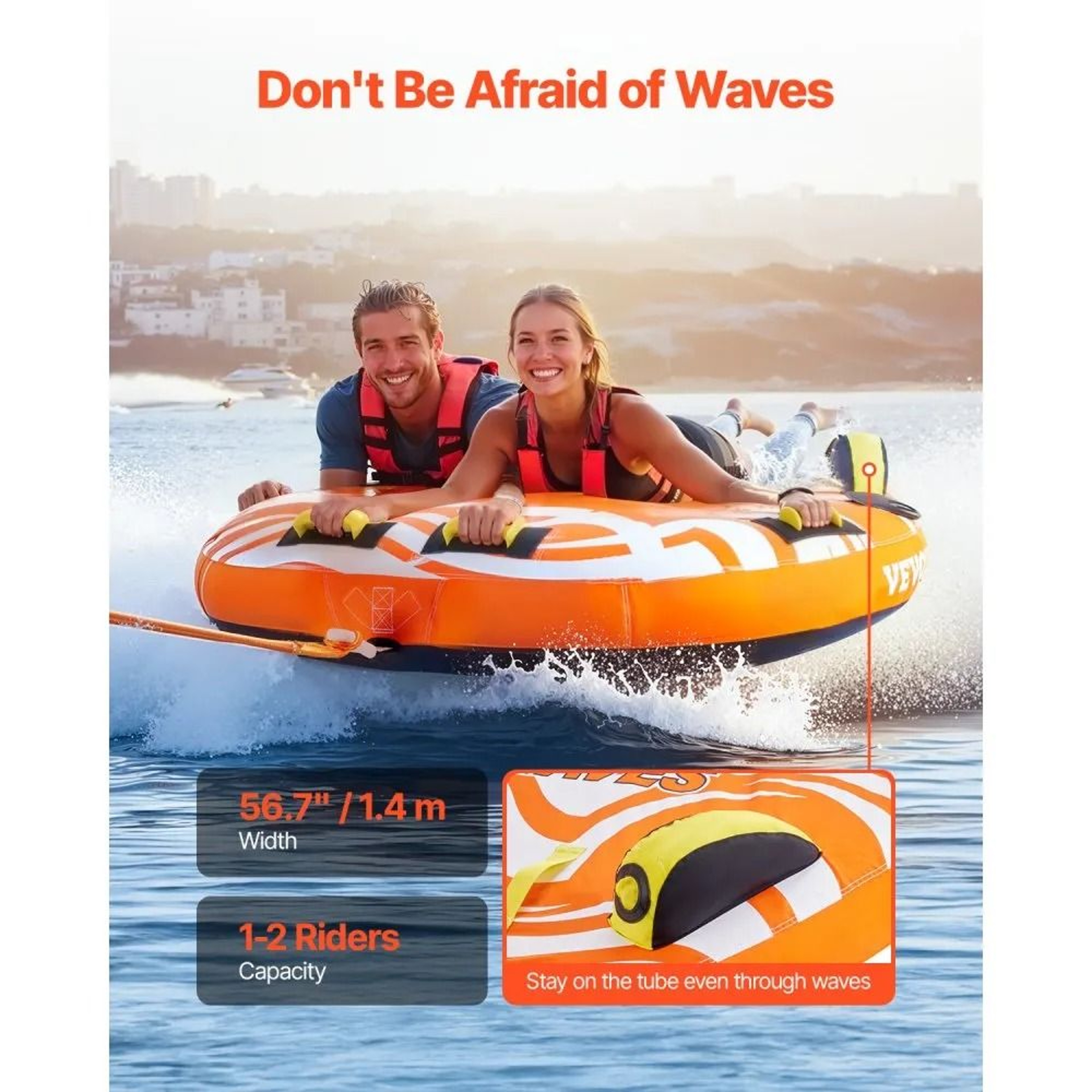 2 Rider Towable Tube For Boating Inflatable Water Sports Tube With Padded Handles 5