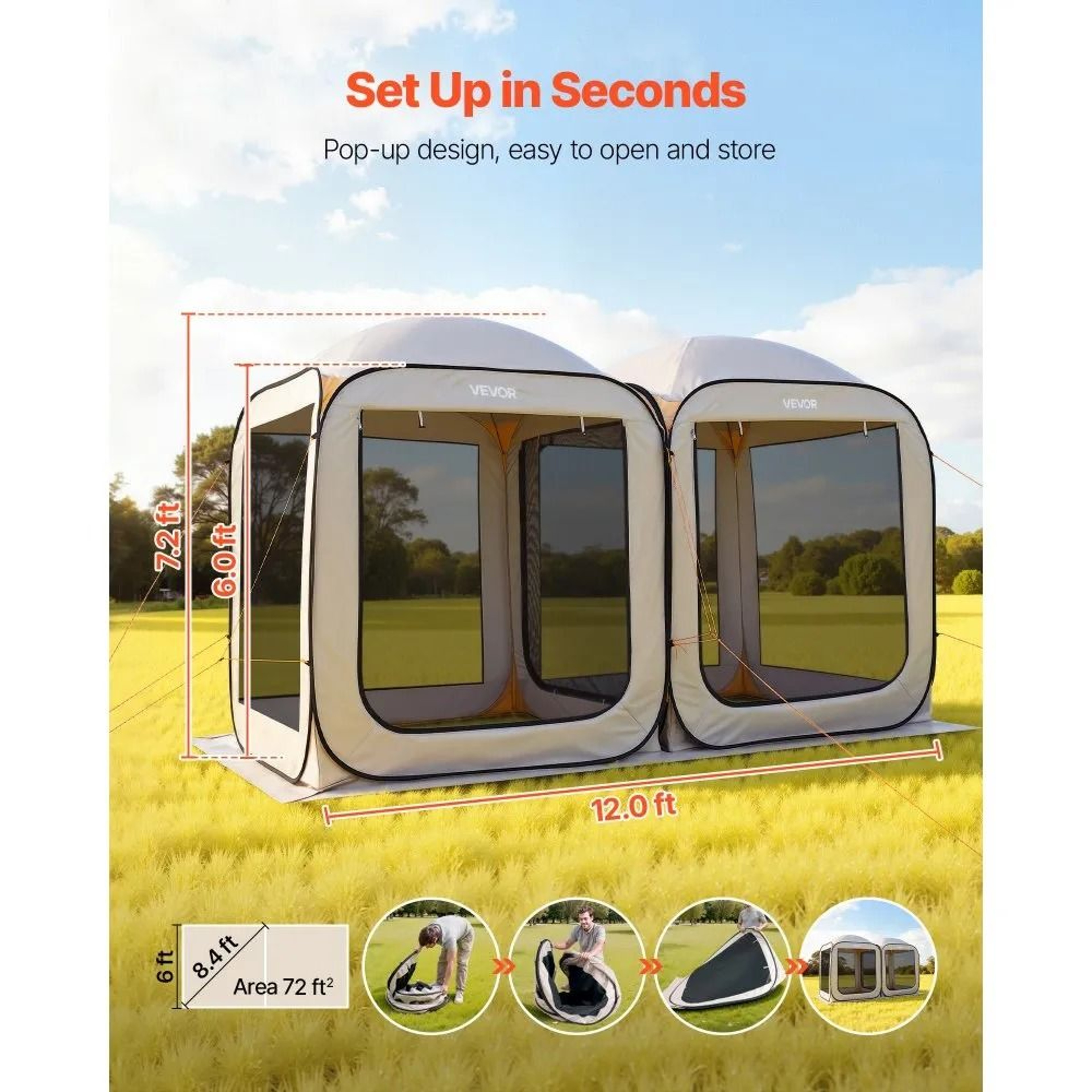 Screen House Tent 12x6 FT Portable Pop Up Screen Tent Outdoor Canopy 5