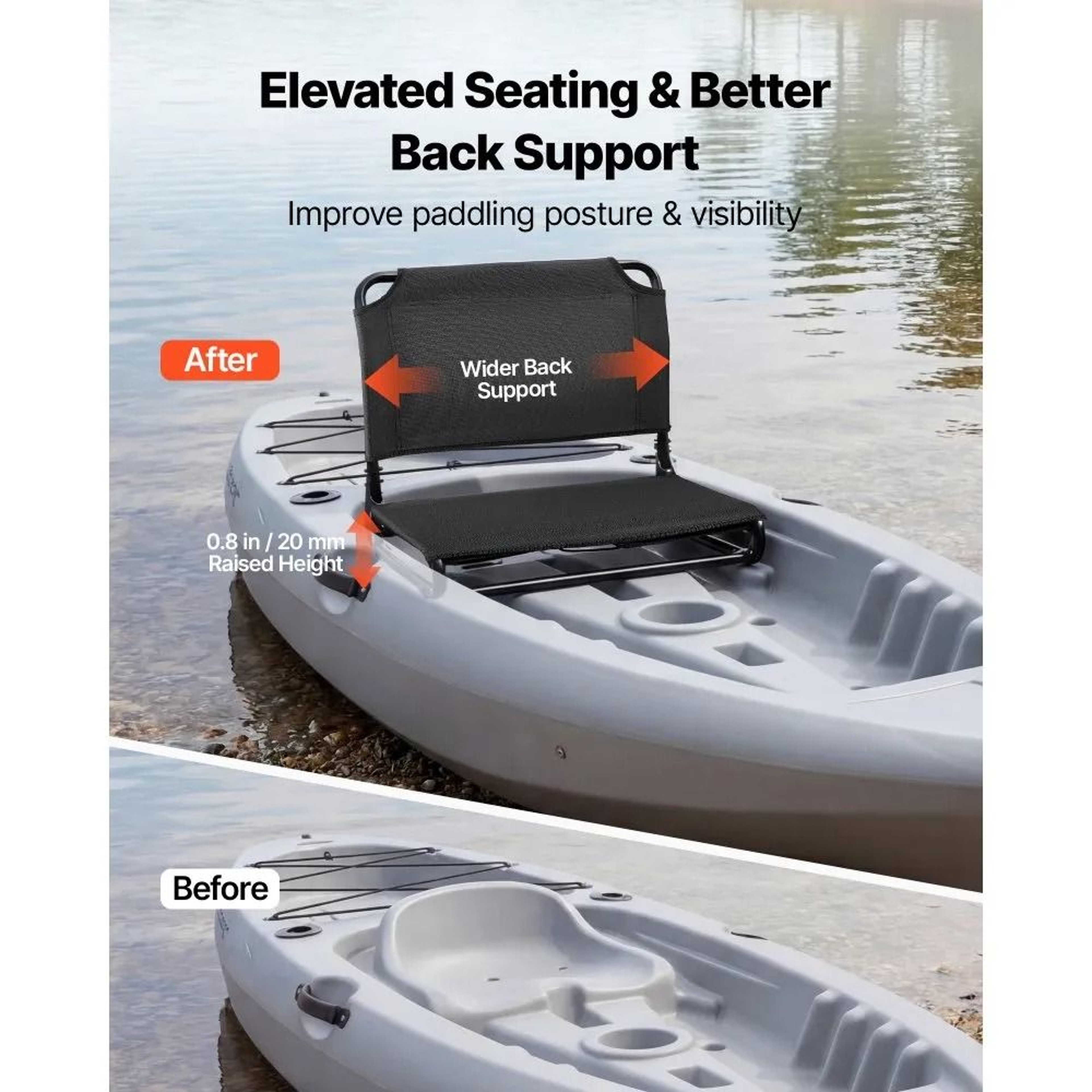 Elevated Folding Kayak Seat With Back Support For Fishing And Paddling 2