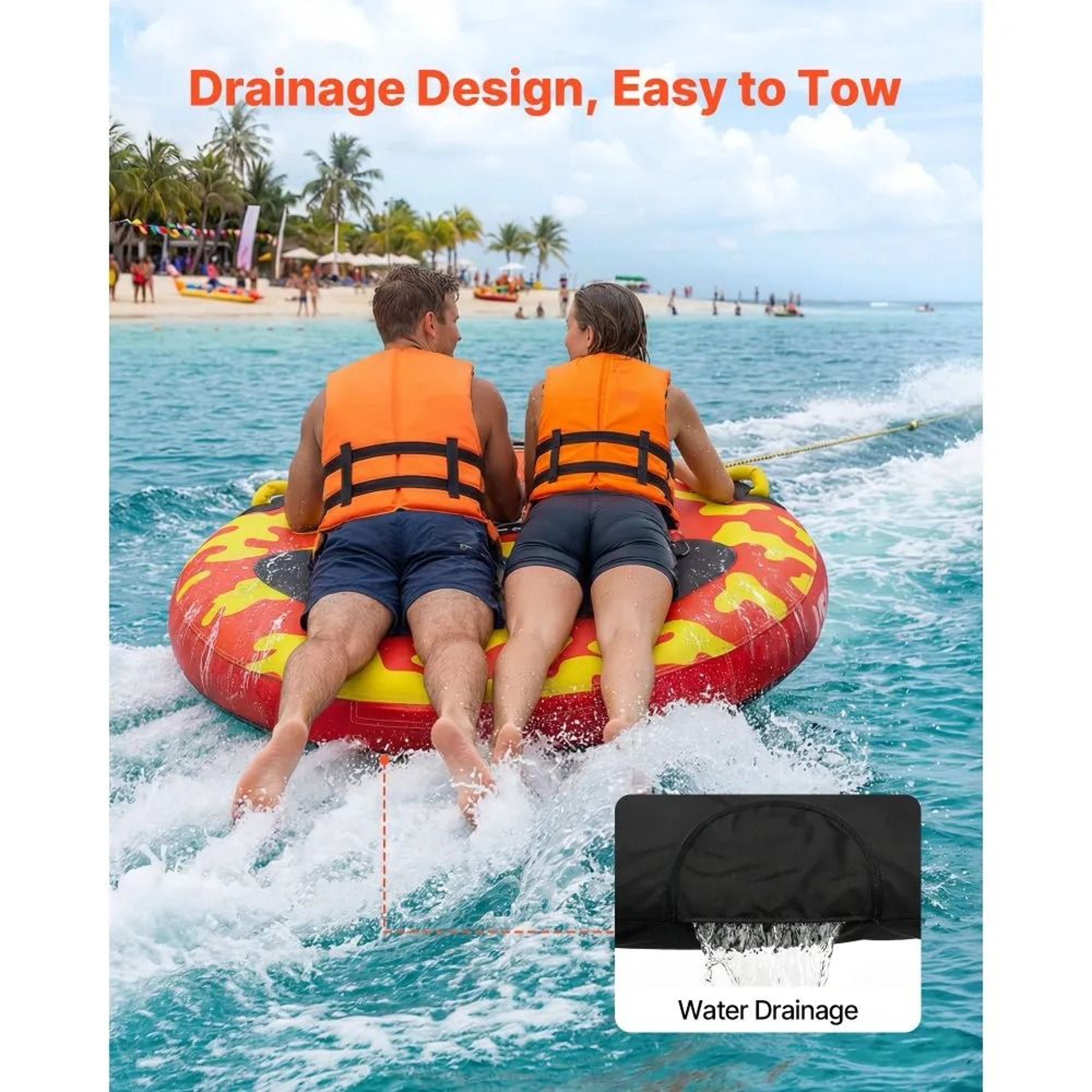 2 Rider Towable Tube For Boating Inflatable Water Sport Tube With Nylon Cover And Handles 4