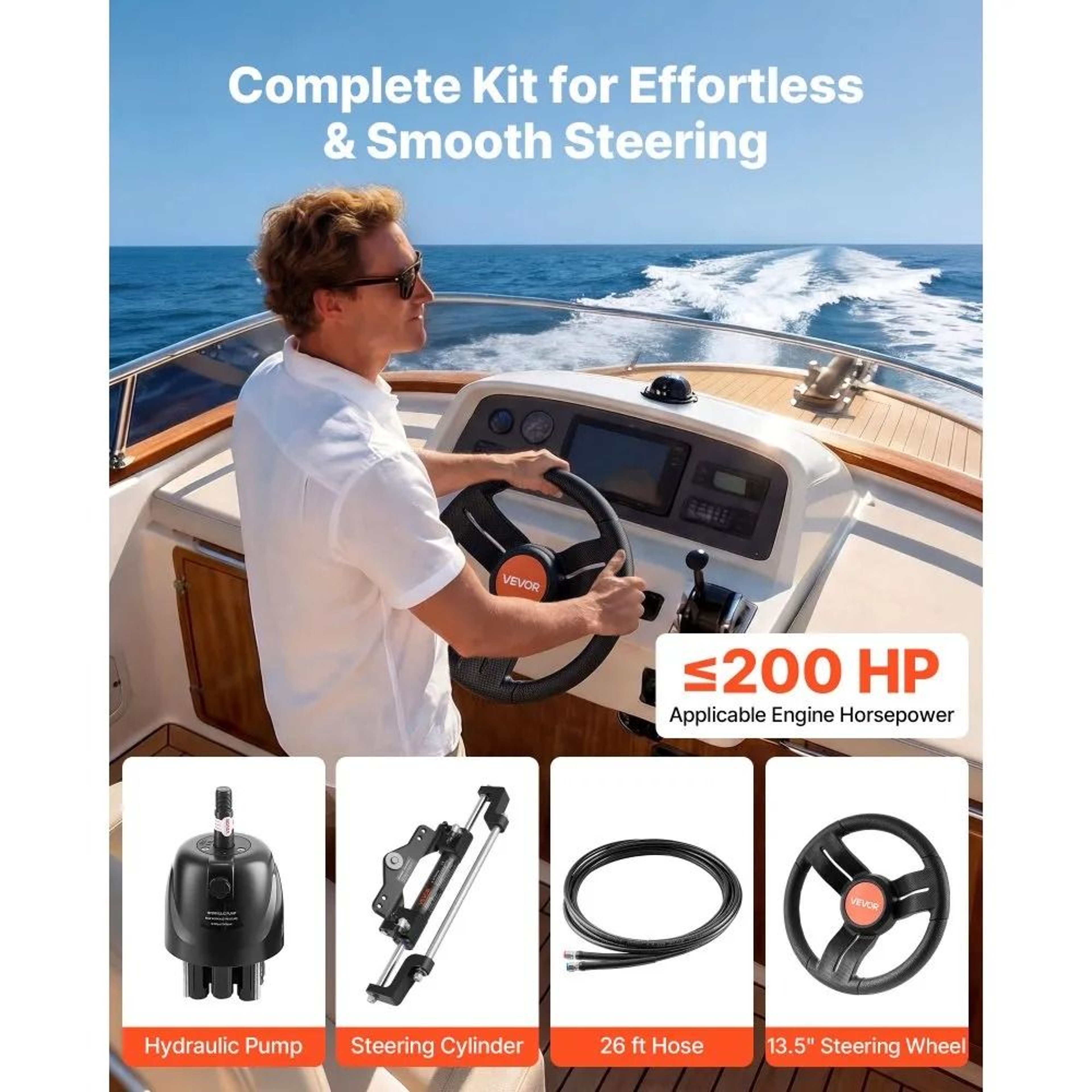 Outboard Hydraulic Steering Kit 200 HP Marine Boat Steering System With Helm Pump 1