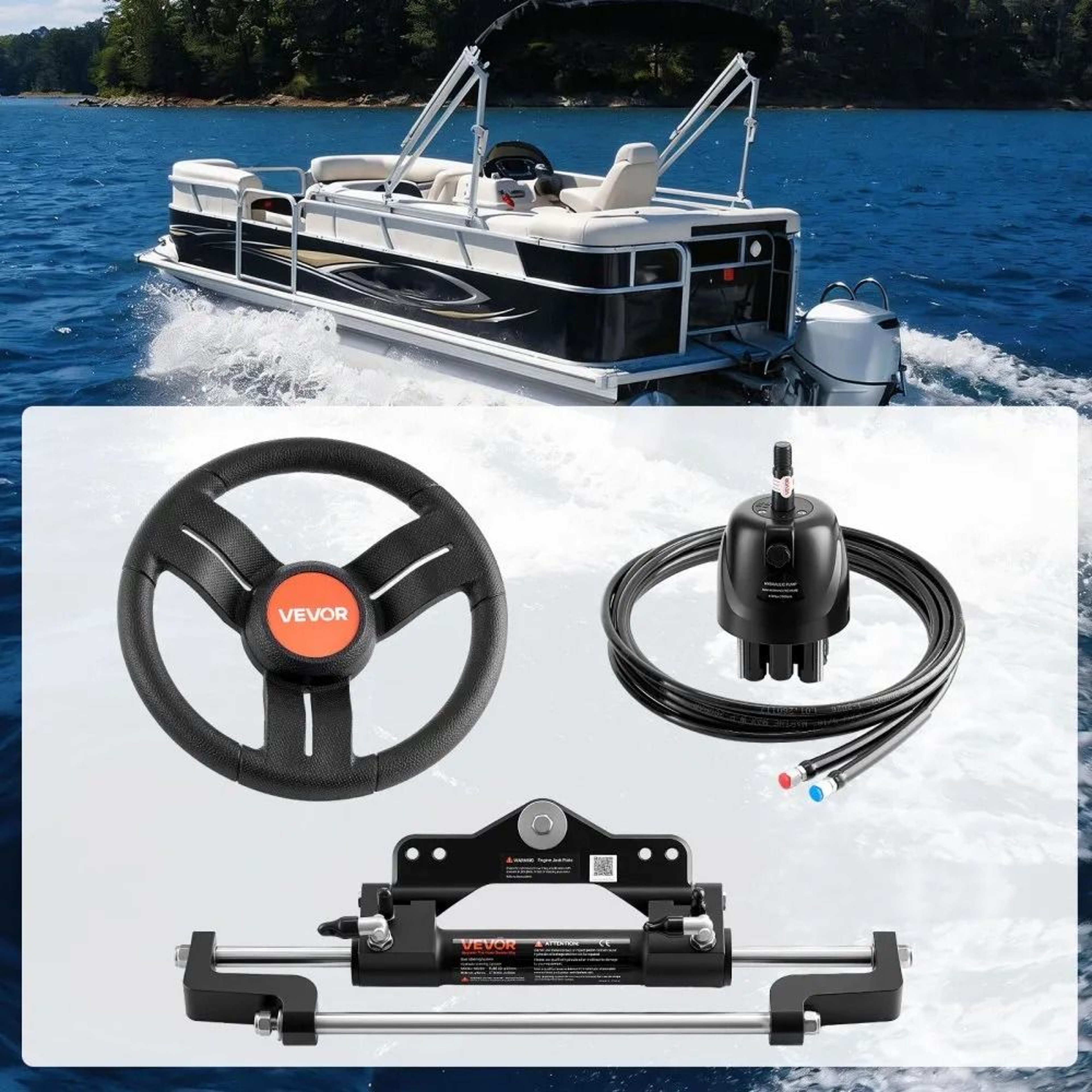 Outboard Hydraulic Steering Kit 200 HP Marine Boat Steering System With Helm Pump 6