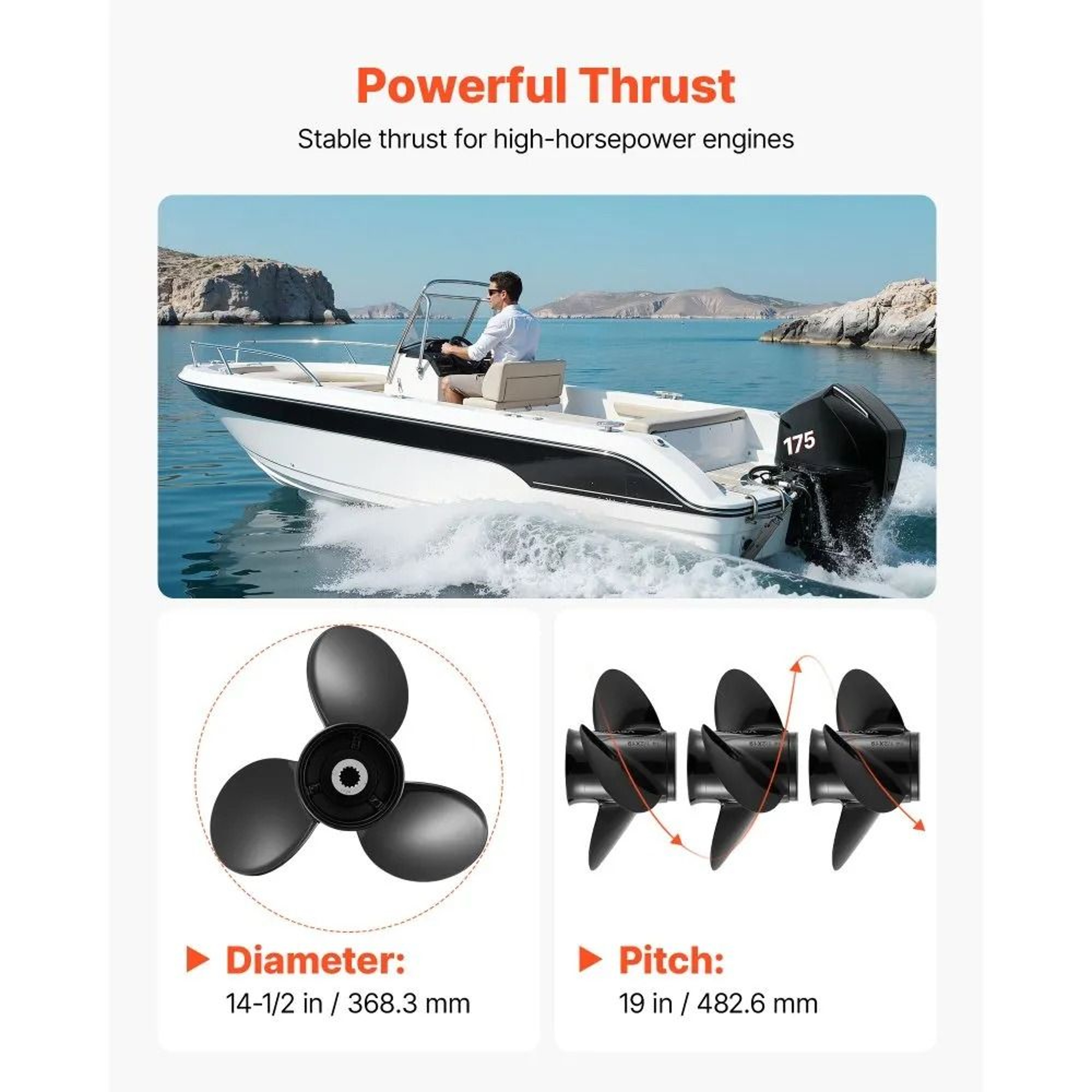 3 Blade Aluminum Outboard Propeller For Mercury Mariner 135 300 HP Engines 3