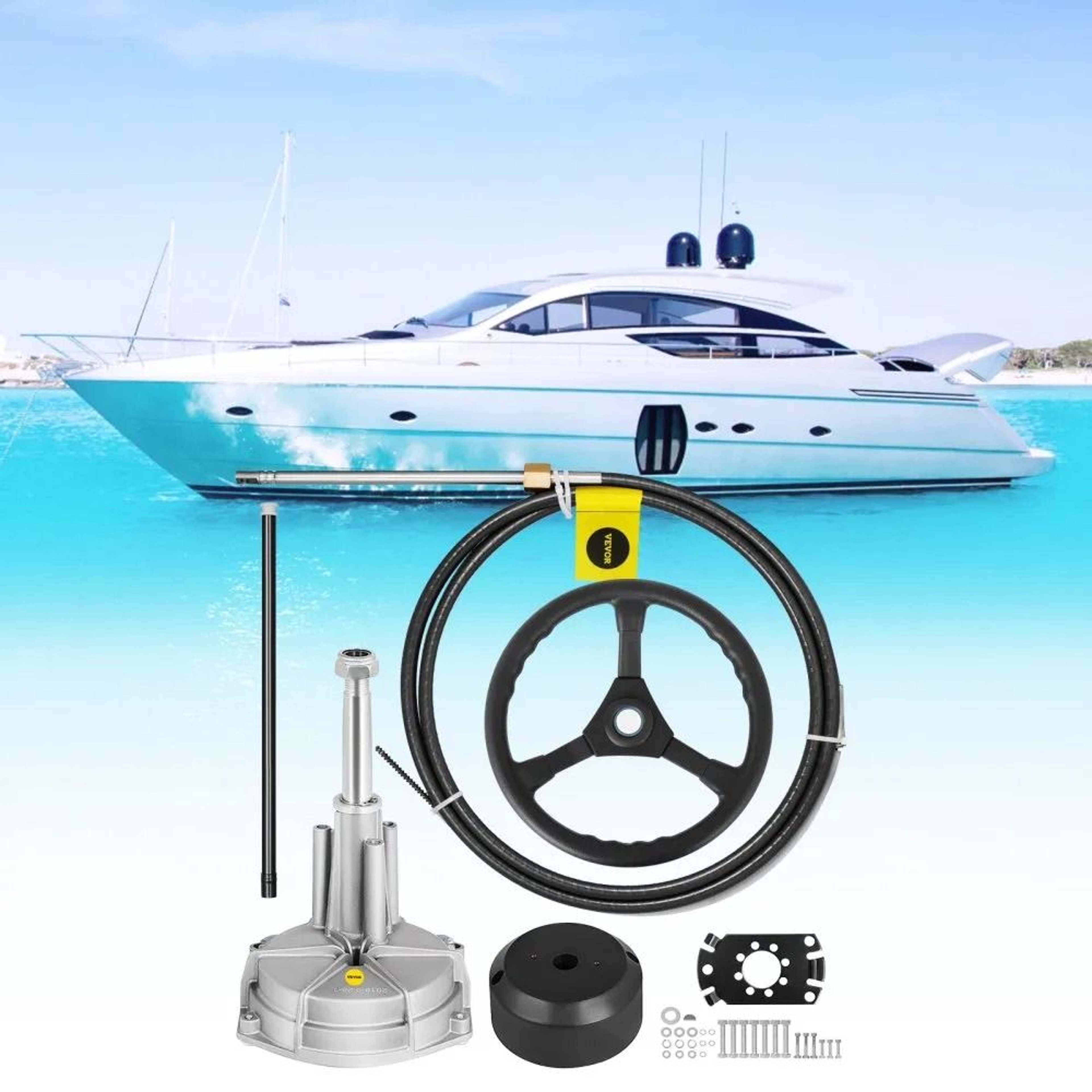Outboard Rotary Boat Steering System SS13715 With 15ft Cable And 13 Inch Wheel 5