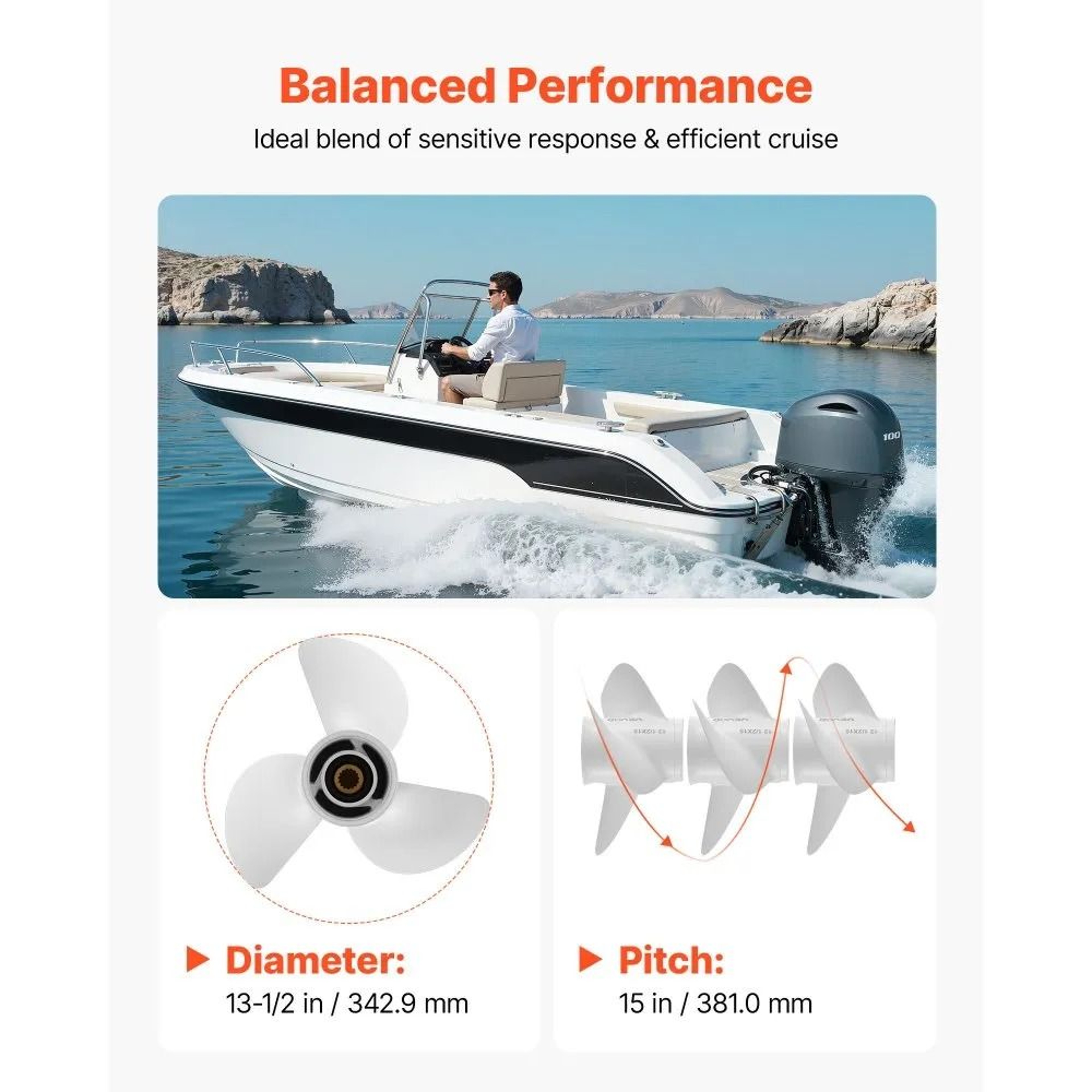 3 Blade Outboard Propeller For Yamaha 60130 HP Aluminum Boat Motor 2